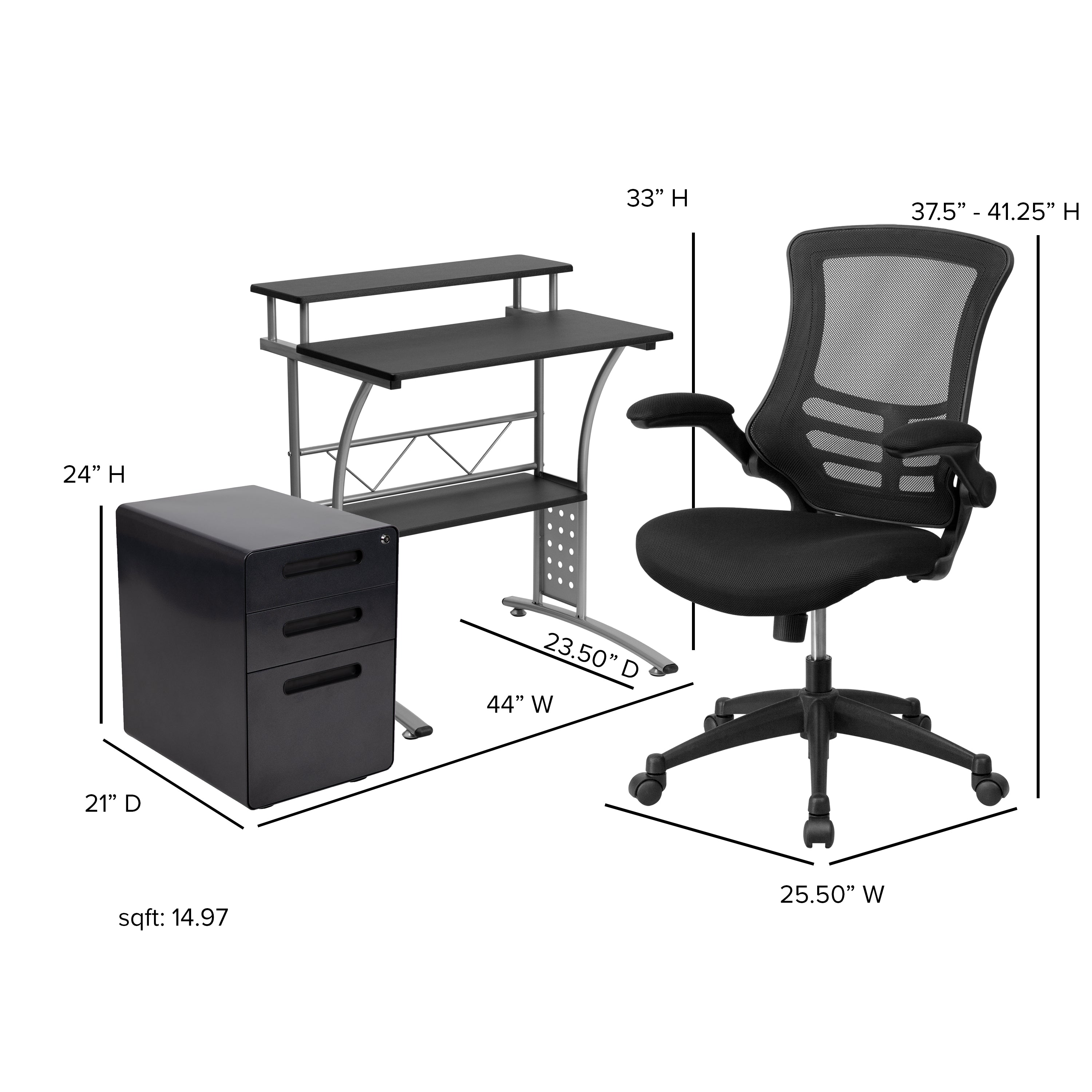 Work From Home Kit - Computer Desk, Ergonomic Mesh Office Chair and Locking Mobile Filing Cabinet with Inset Handles-Office Bundle - Desk, File Cabinet, Chair-Flash Furniture-Wall2Wall Furnishings