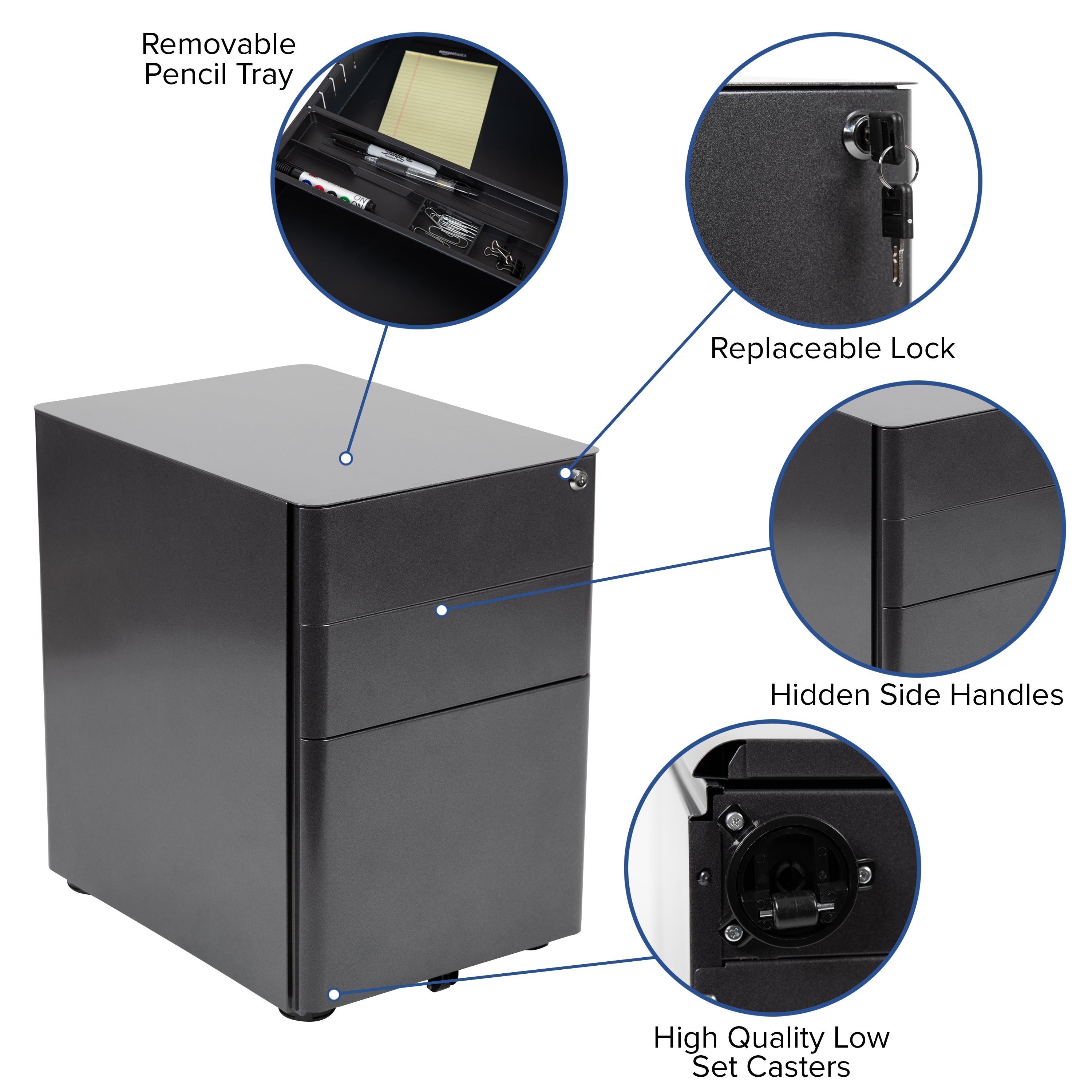 Work From Home Kit - Computer Desk, Ergonomic Mesh Office Chair and Locking Mobile Filing Cabinet with Side Handles