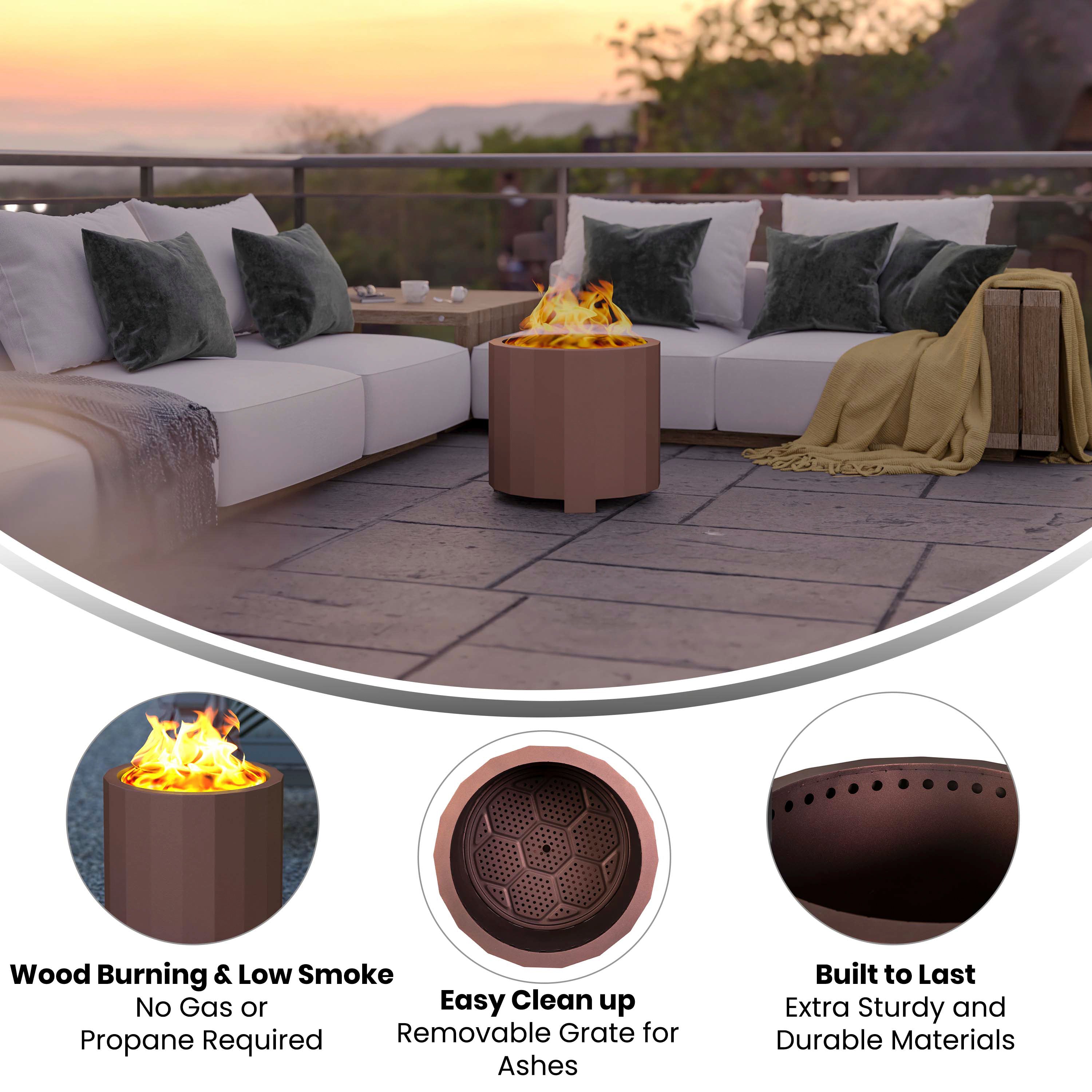 Titus Commercial Grade 19.5 inch Smokeless Outdoor Firepit, Natural Wood Burning Portable Fire Pit With Waterproof Cover-Outdoor FirePit-Flash Furniture-Wall2Wall Furnishings
