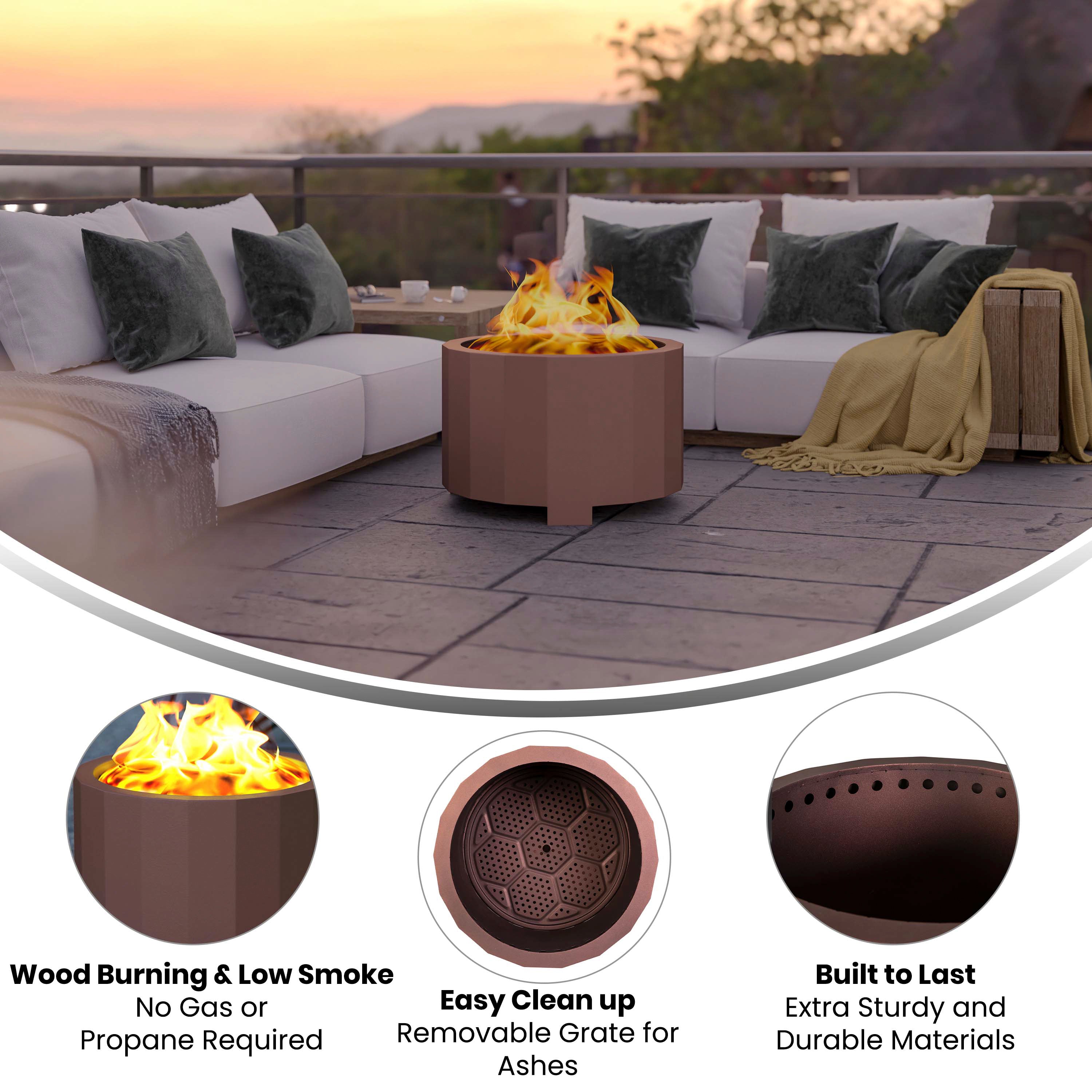 Titus Commercial Grade 27 inch Smokeless Outdoor Firepit, Natural Wood Burning Portable Fire Pit With Waterproof Cover-Outdoor FirePit-Flash Furniture-Wall2Wall Furnishings