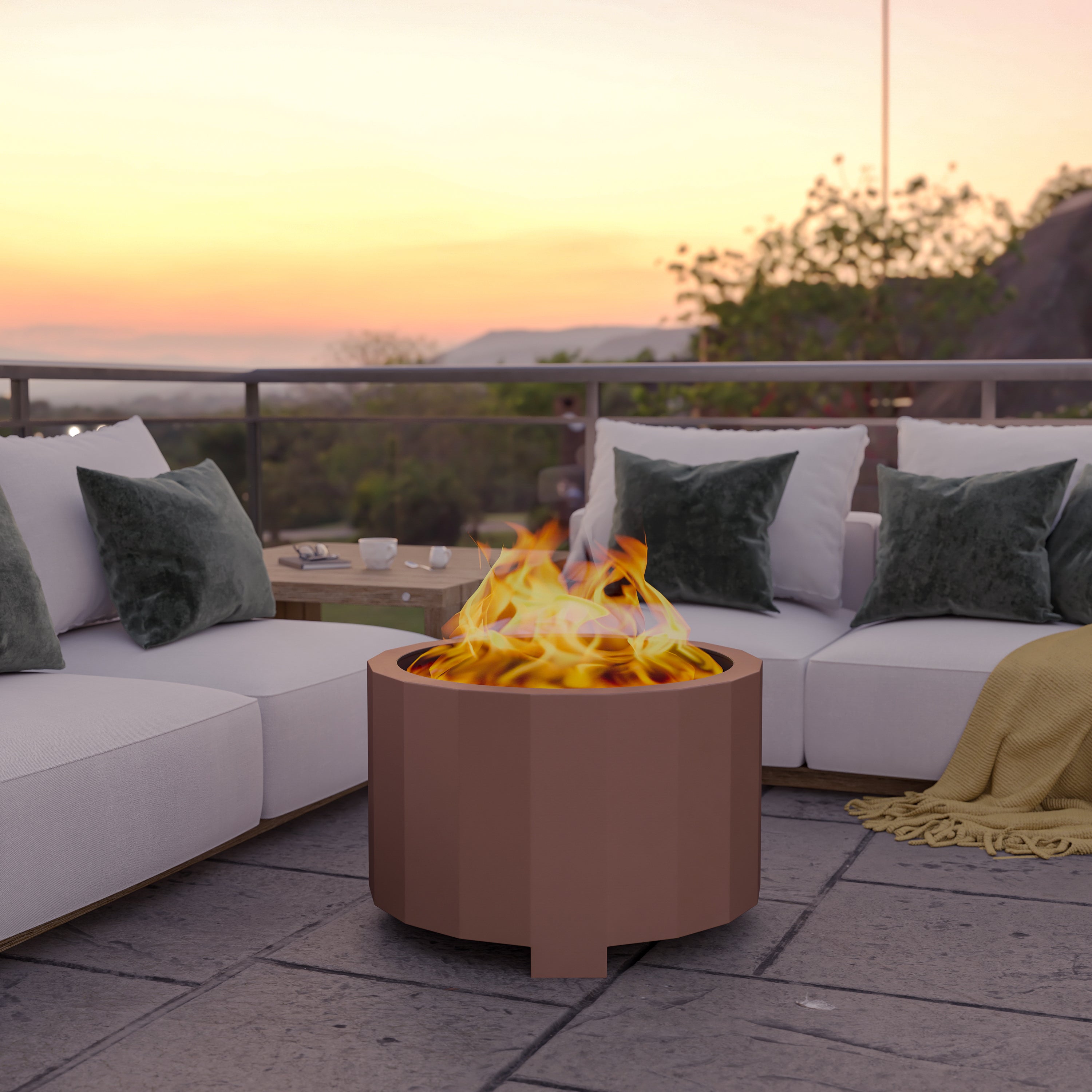 Titus Commercial Grade 27 inch Smokeless Outdoor Firepit, Natural Wood Burning Portable Fire Pit With Waterproof Cover-Outdoor FirePit-Flash Furniture-Wall2Wall Furnishings