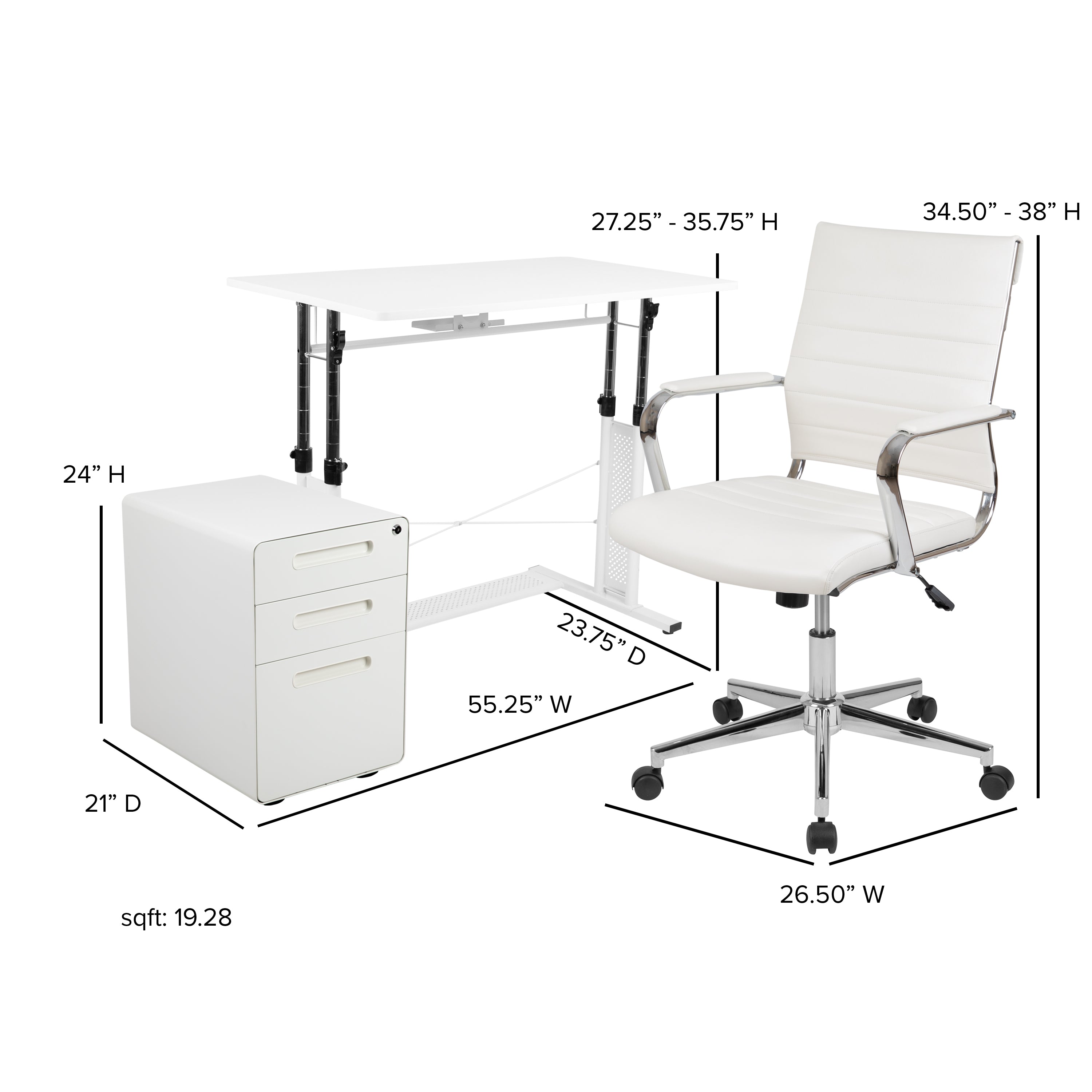 Work From Home Kit - Adjustable Computer Desk, LeatherSoft Office Chair and Inset Handle Locking Mobile Filing Cabinet-Office Bundle - Desk, File Cabinet, Chair-Flash Furniture-Wall2Wall Furnishings