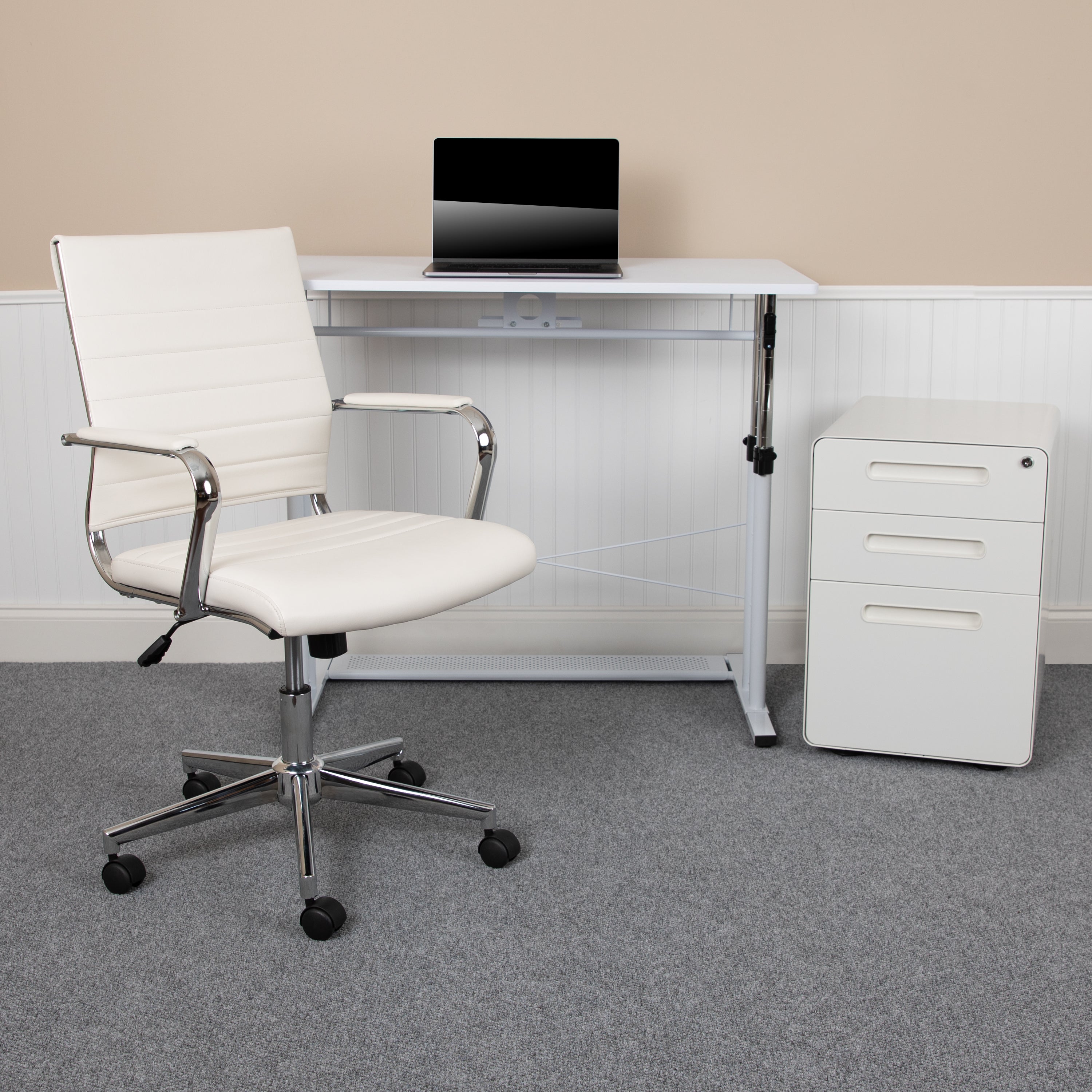Work From Home Kit - Adjustable Computer Desk, LeatherSoft Office Chair and Inset Handle Locking Mobile Filing Cabinet-Office Bundle - Desk, File Cabinet, Chair-Flash Furniture-Wall2Wall Furnishings