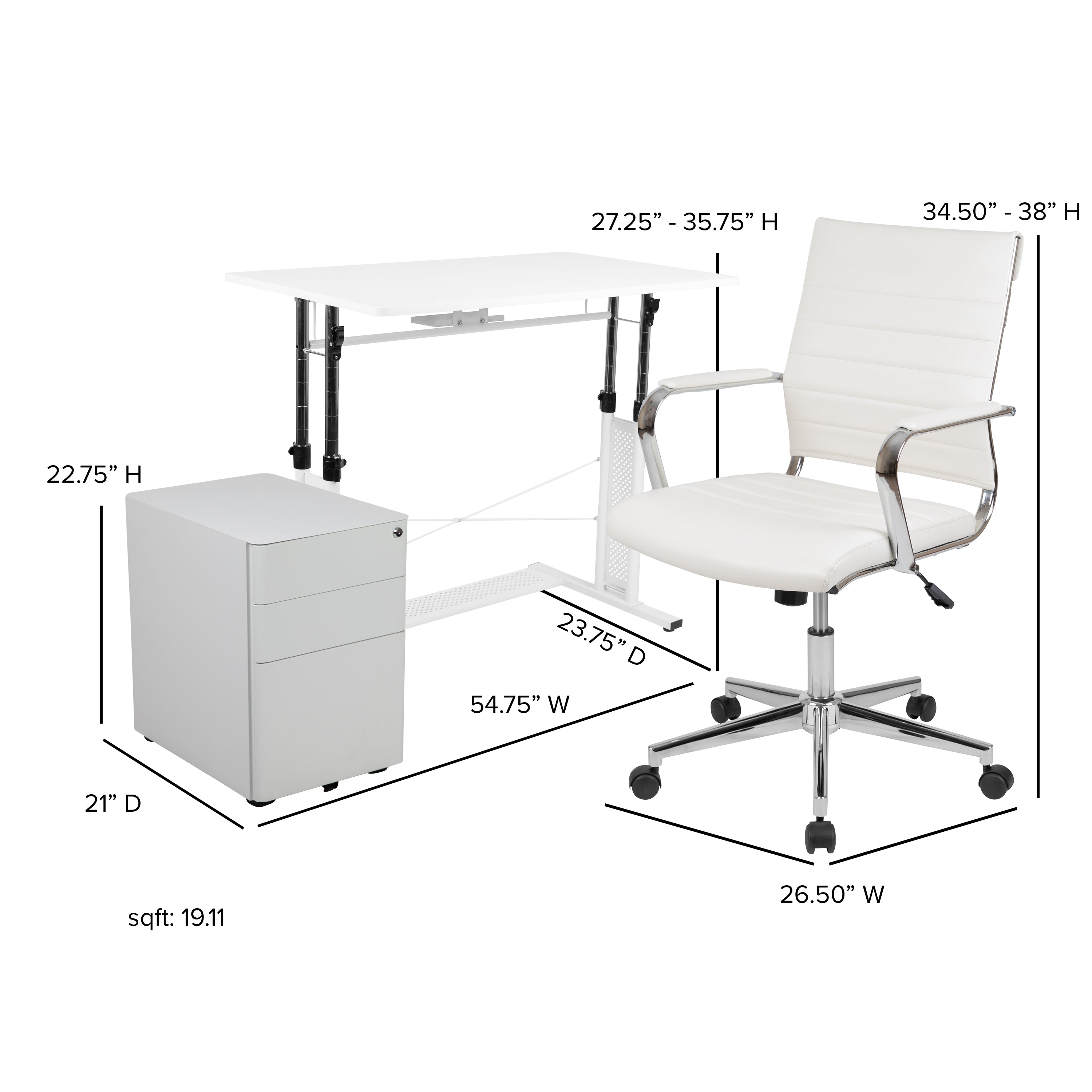 Work From Home Kit - Adjustable Computer Desk, LeatherSoft Office Chair and Side Handle Locking Mobile Filing Cabinet-Office Bundle - Desk, File Cabinet, Chair-Flash Furniture-Wall2Wall Furnishings
