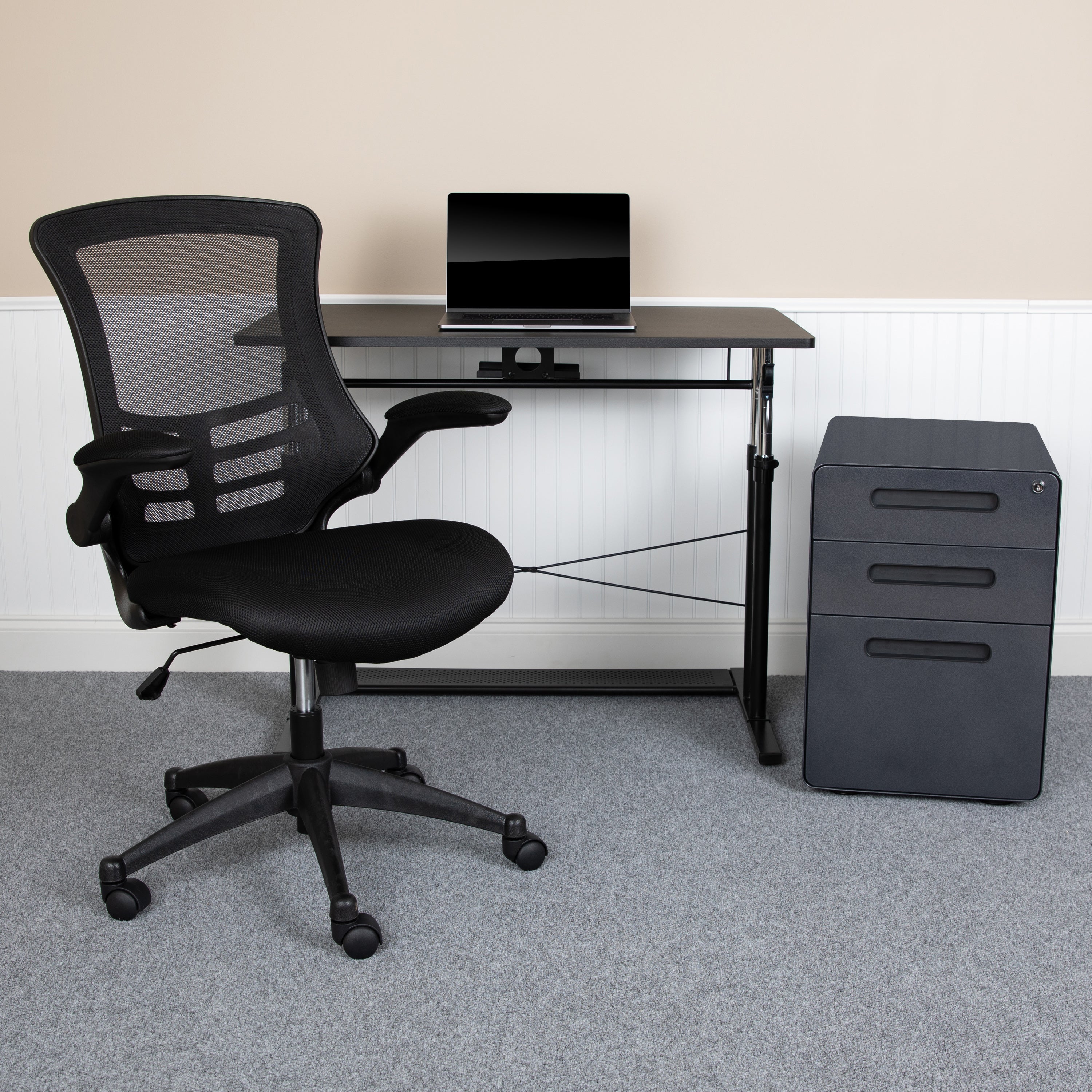 Work From Home Kit - Adjustable Computer Desk, Ergonomic Mesh Office Chair and Locking Mobile Filing Cabinet with Inset Handles-Office Bundle - Desk, File Cabinet, Chair-Flash Furniture-Wall2Wall Furnishings
