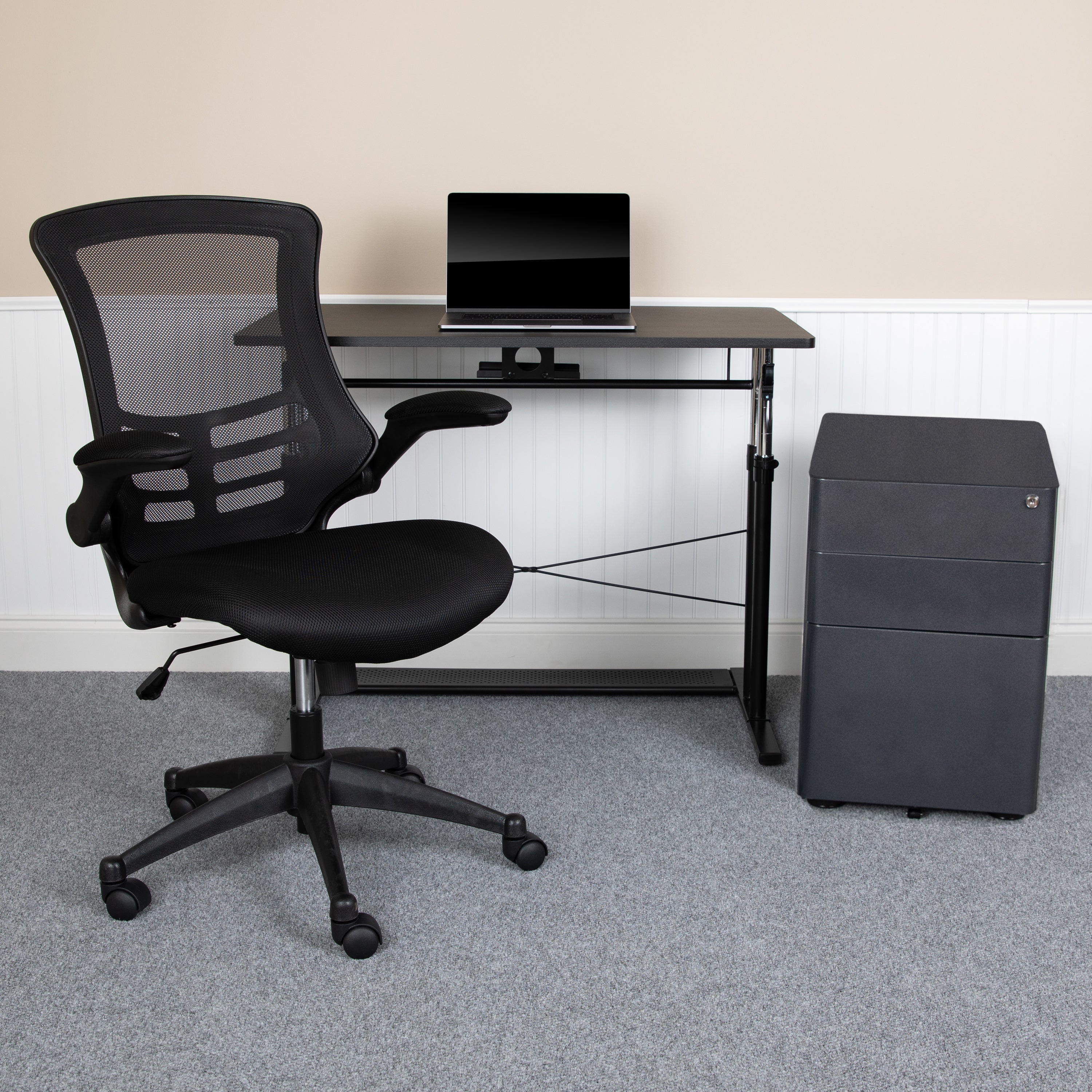 Work From Home Kit - Adjustable Computer Desk, Ergonomic Mesh Office Chair and Locking Mobile Filing Cabinet with Side Handles-Office Bundle - Desk, File Cabinet, Chair-Flash Furniture-Wall2Wall Furnishings