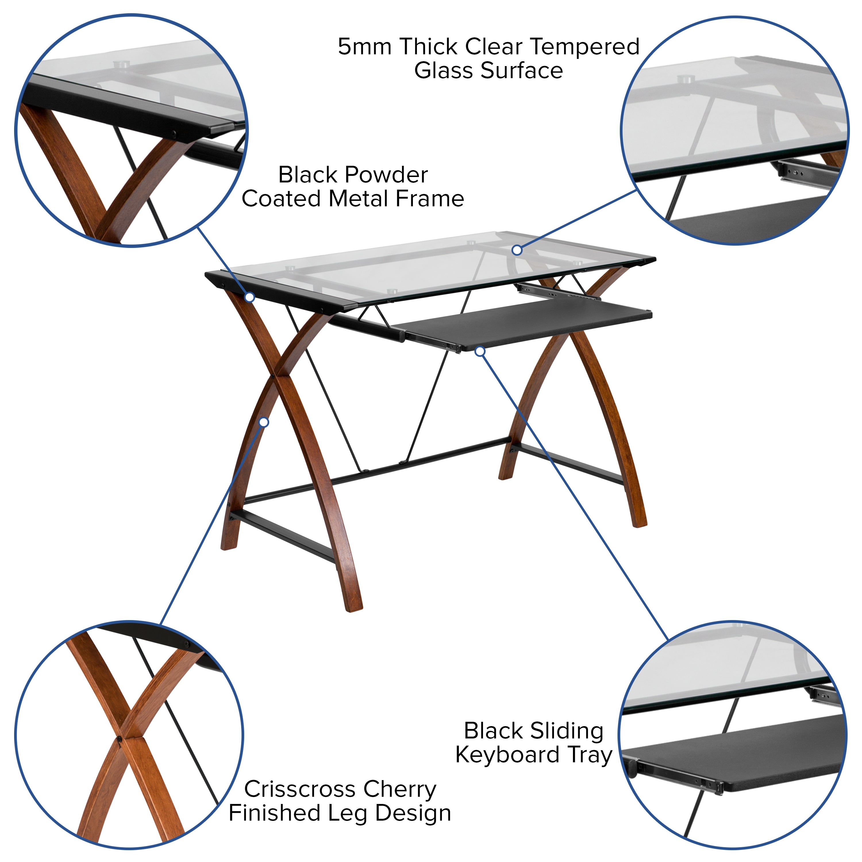 Work From Home Kit - Glass Desk with Keyboard Tray, Ergonomic Mesh Office Chair and Filing Cabinet with Lock & Inset Handles