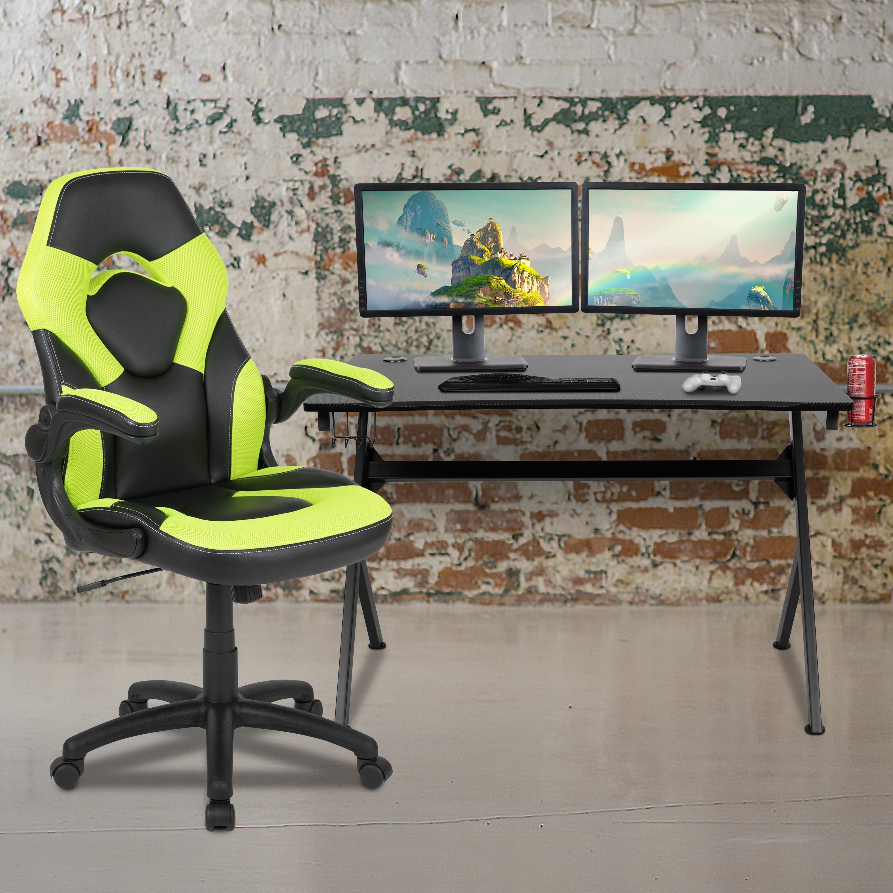 Gaming Desk and Racing Chair Set with Cup Holder, Headphone Hook & 2 Wire Management Holes