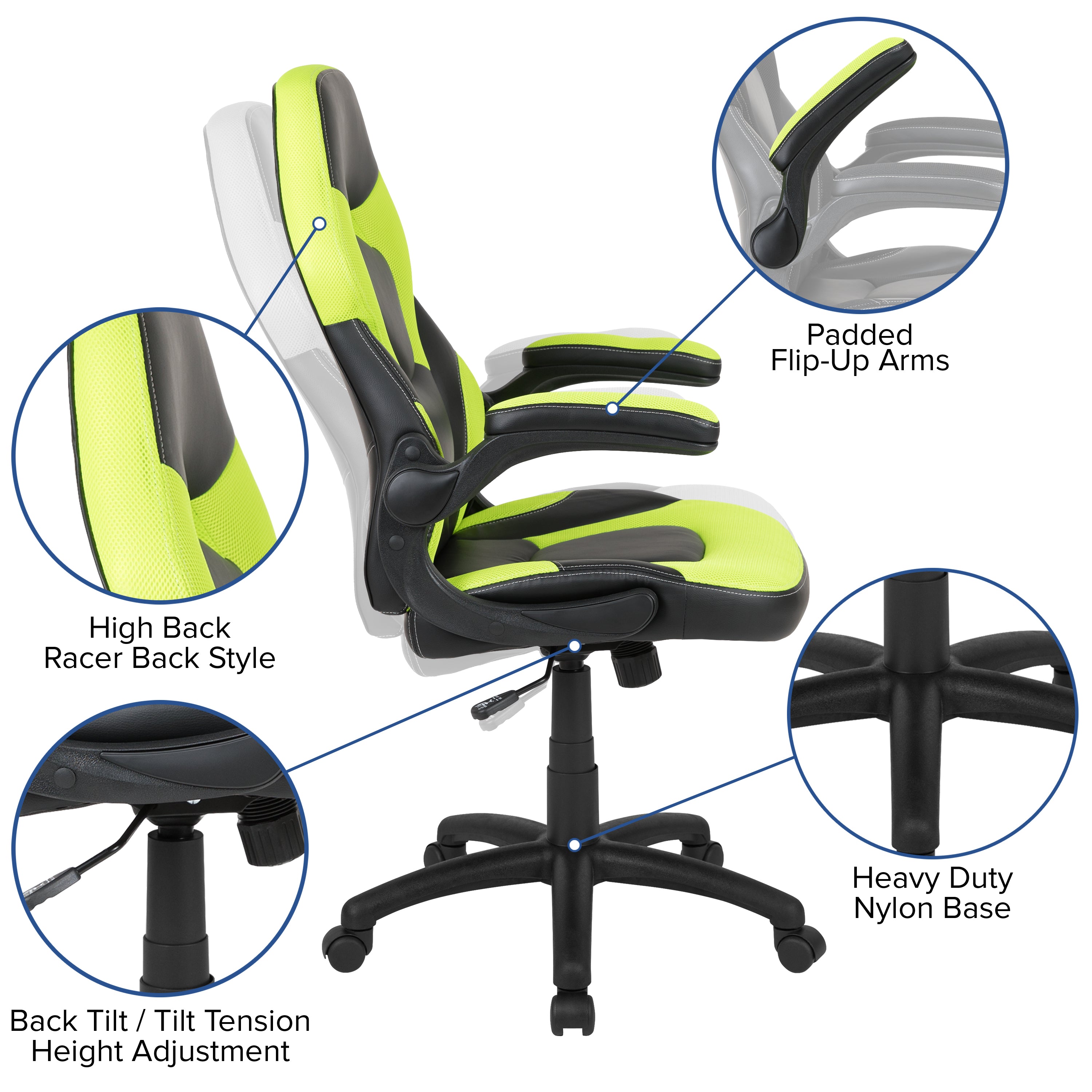 Gaming Desk and Racing Chair Set with Cup Holder, Headphone Hook and Removable Mouse Pad Top - 2 Wire Management Holes