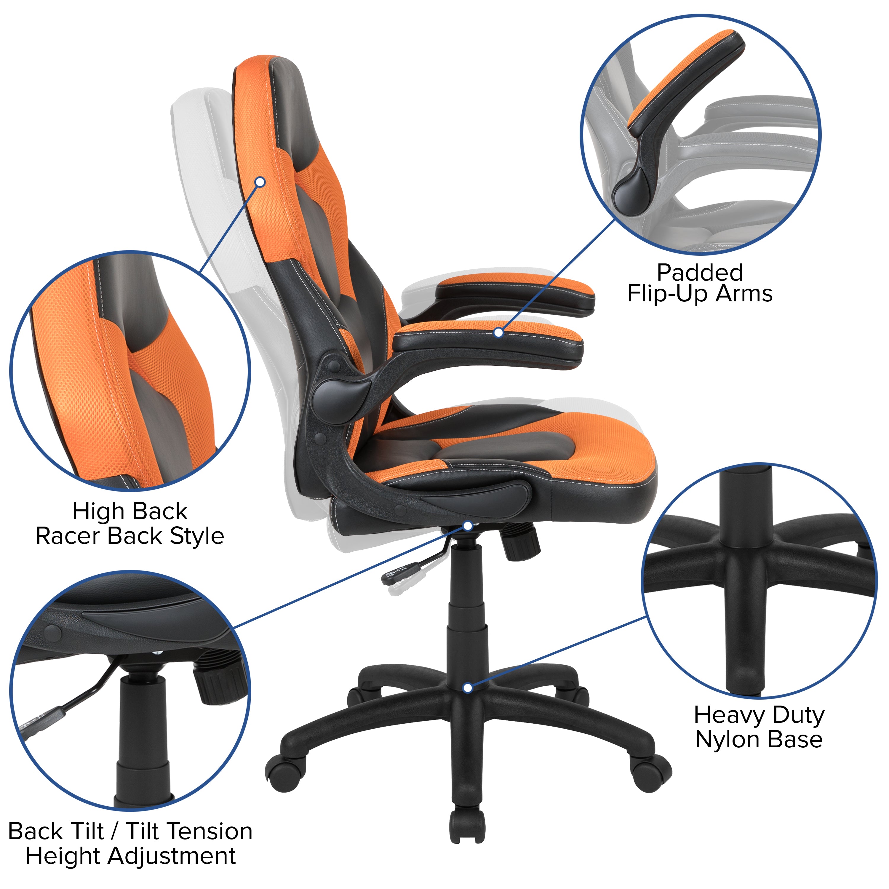 Gaming Desk and Racing Chair Set with Cup Holder, Headphone Hook and Removable Mouse Pad Top - 2 Wire Management Holes