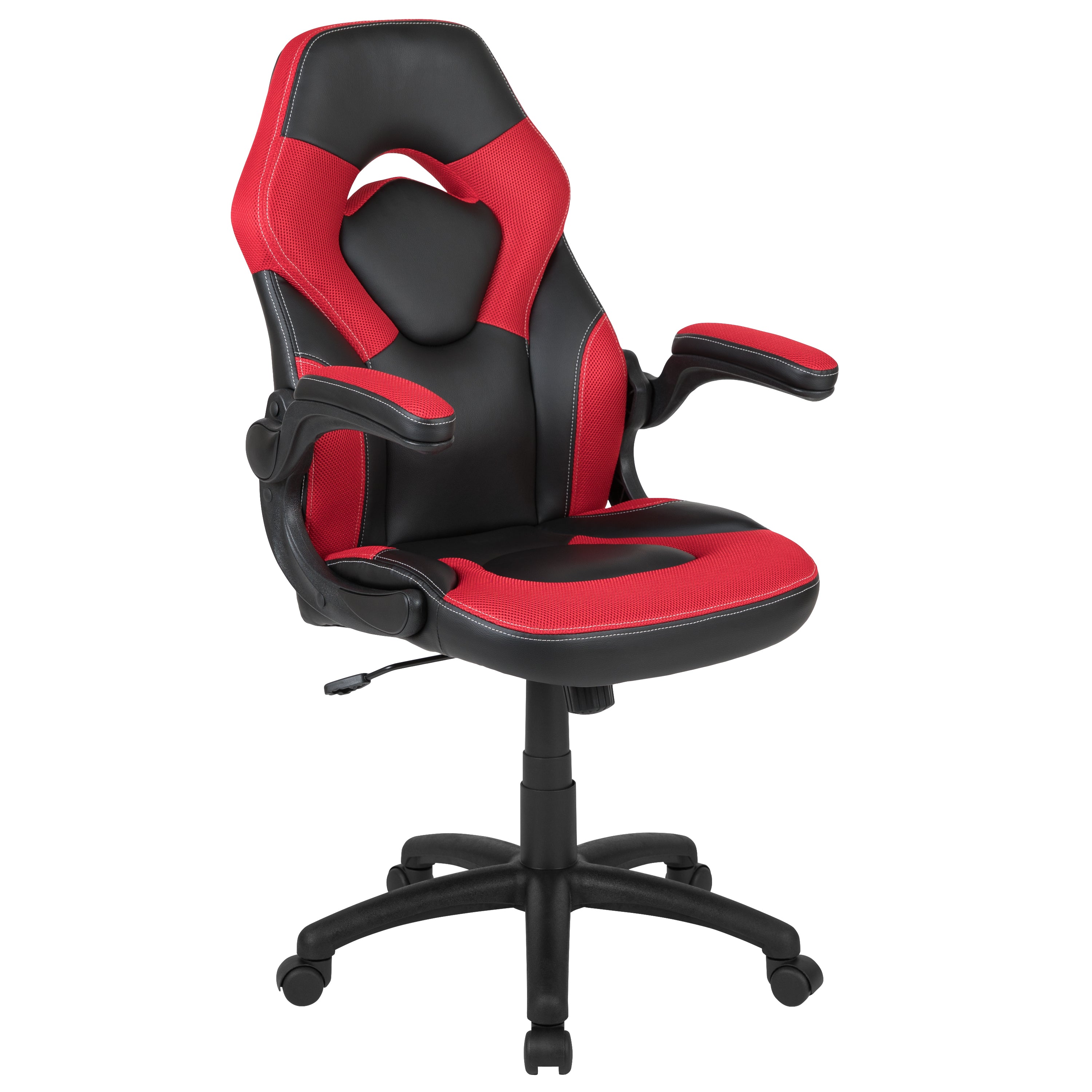 Gaming Desk and Racing Chair Set with Cup Holder, Headphone Hook and Removable Mouse Pad Top - 2 Wire Management Holes