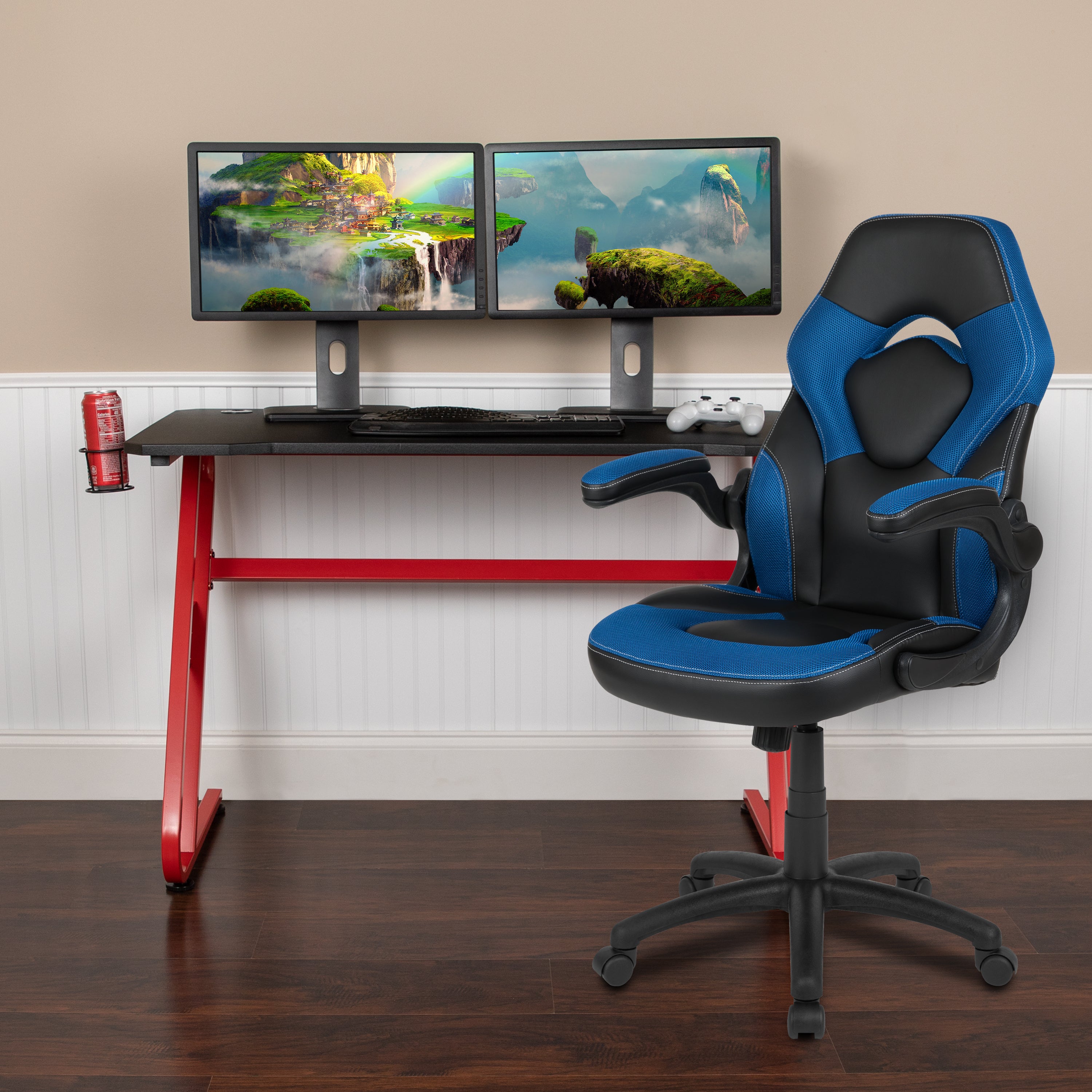 Gaming Desk and Racing Chair Set with Cup Holder and Headphone Hook