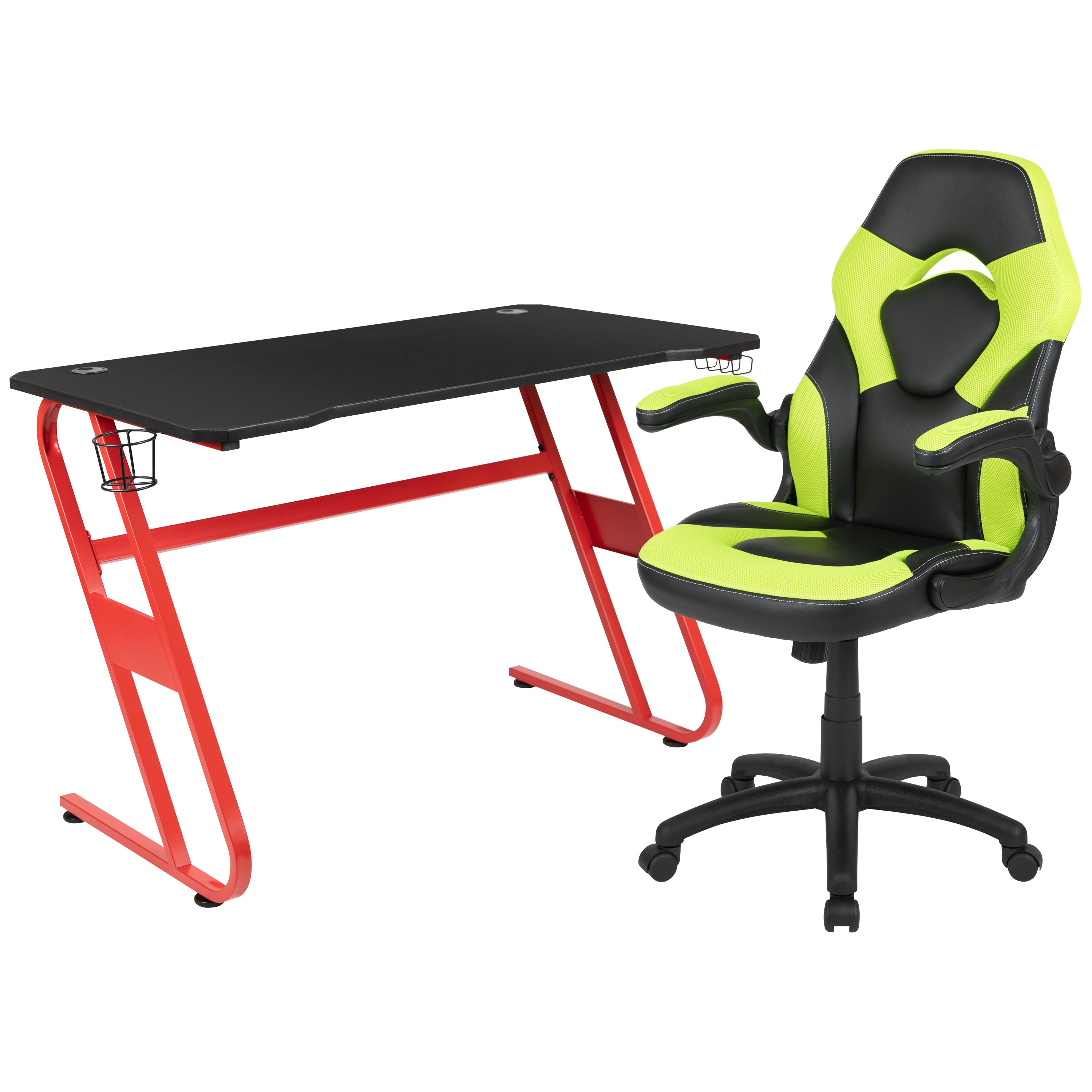 Gaming Desk and Racing Chair Set with Cup Holder and Headphone Hook-Desk & Chair Set-Flash Furniture-Wall2Wall Furnishings