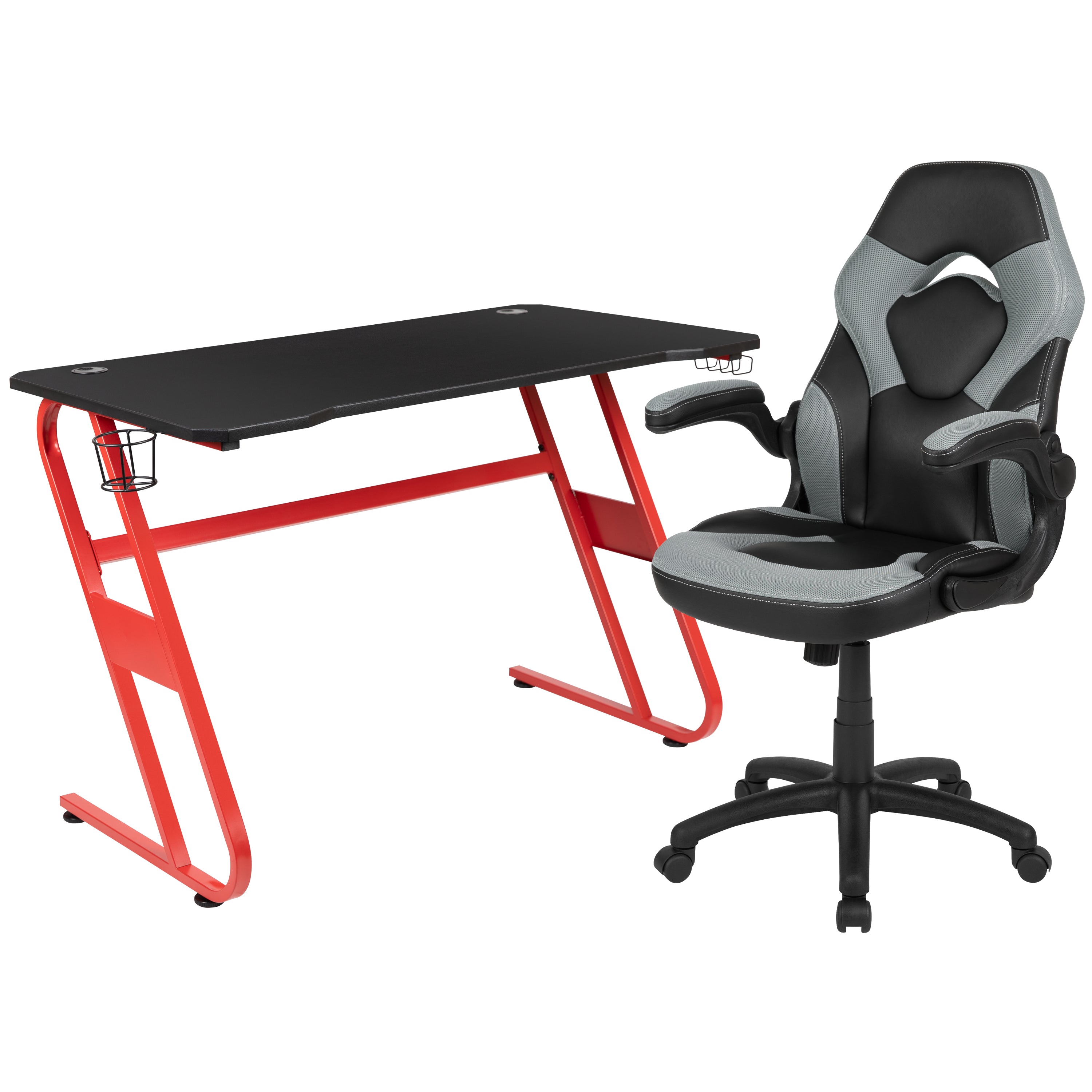 Gaming Desk and Racing Chair Set with Cup Holder and Headphone Hook