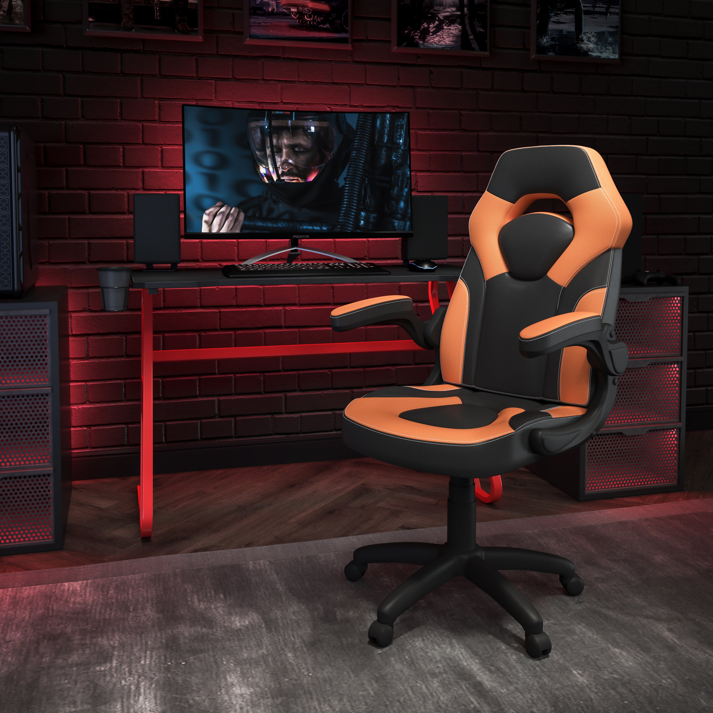 Gaming Desk and Racing Chair Set with Cup Holder and Headphone Hook