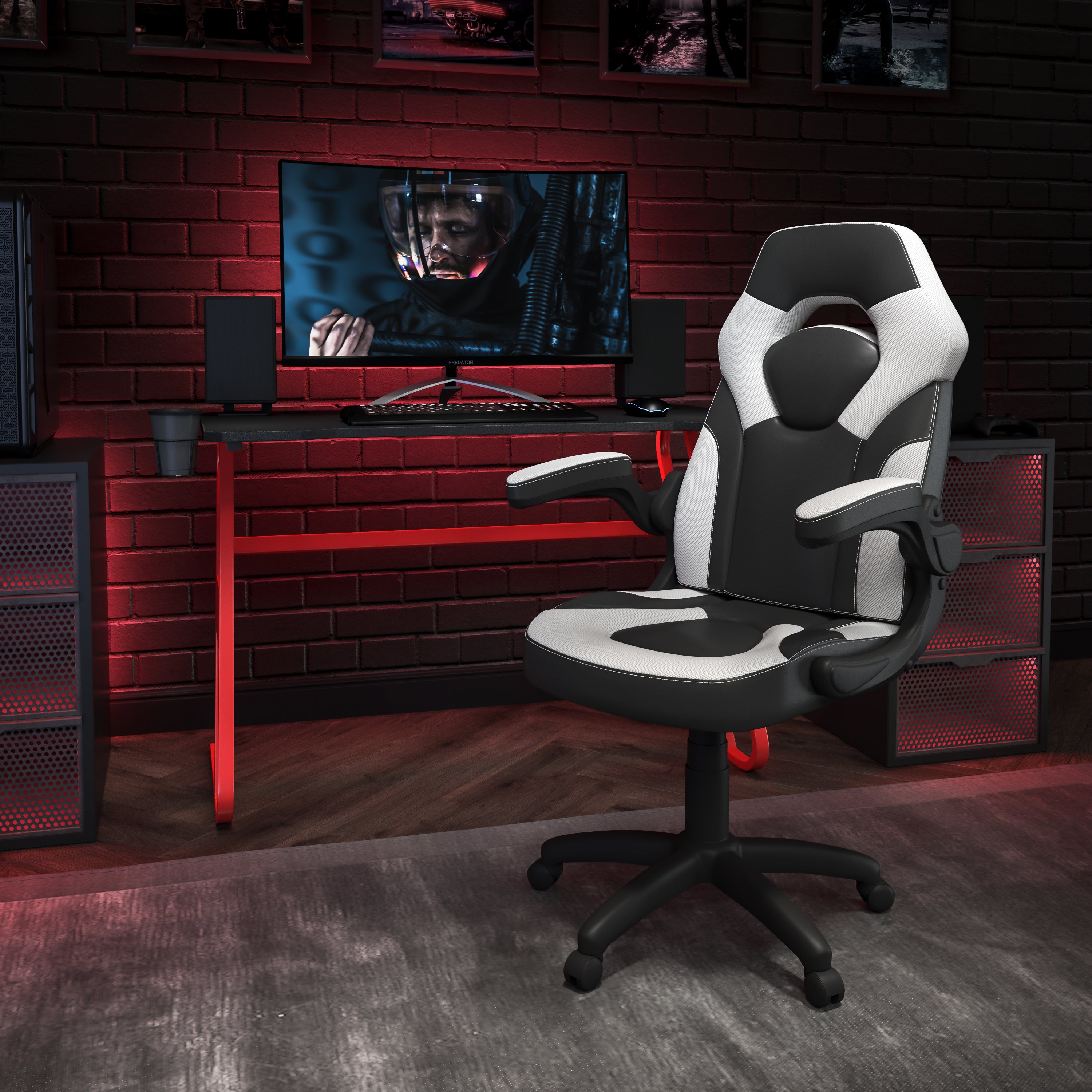 Gaming Desk and Racing Chair Set with Cup Holder and Headphone Hook