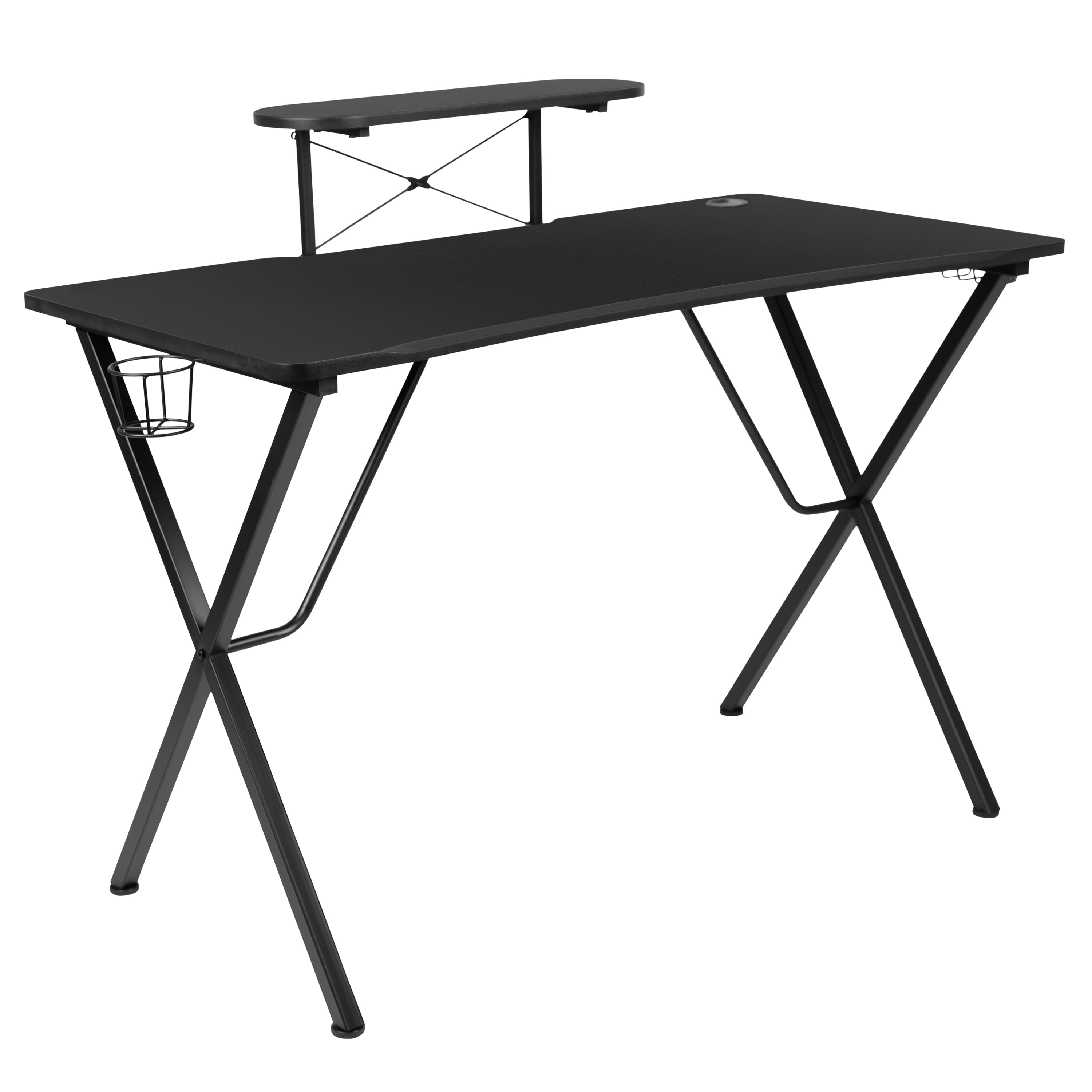 Gaming Desk and Racing Chair Set with Cup Holder, Headphone Hook, and Monitor/Smartphone Stand