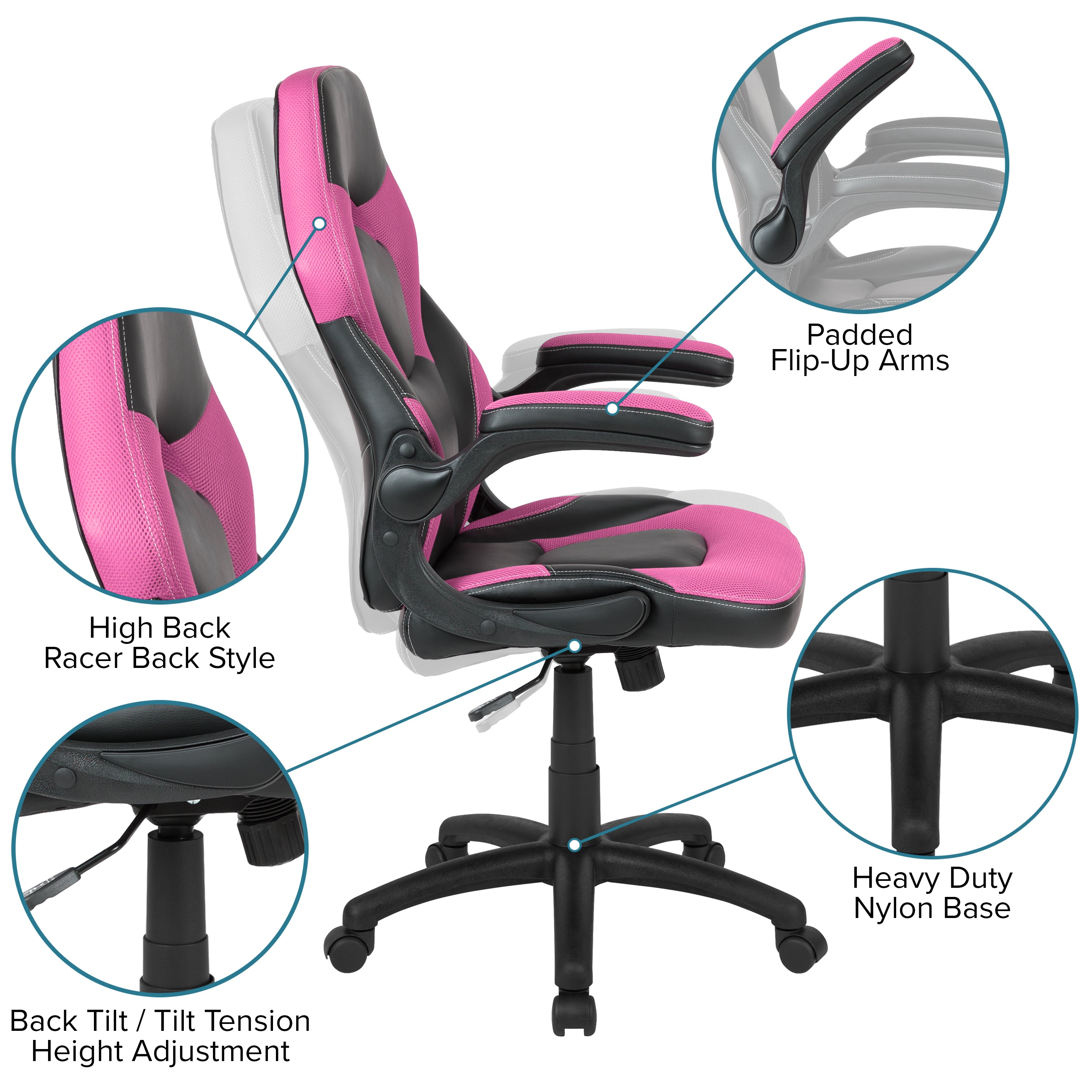 Gaming Desk and Racing Chair Set with Cup Holder, Headphone Hook, and Monitor/Smartphone Stand