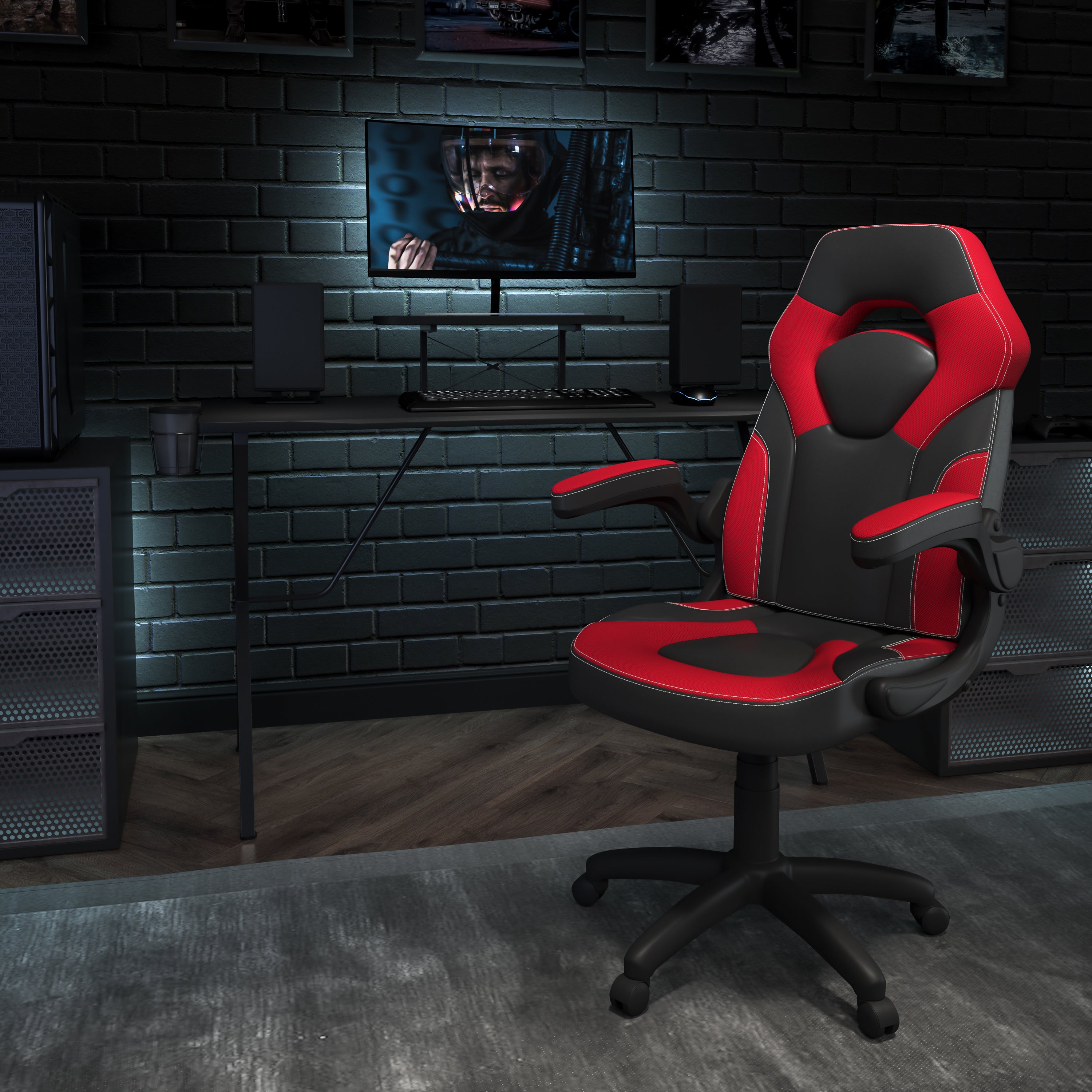 Gaming Desk and Racing Chair Set with Cup Holder, Headphone Hook, and Monitor/Smartphone Stand