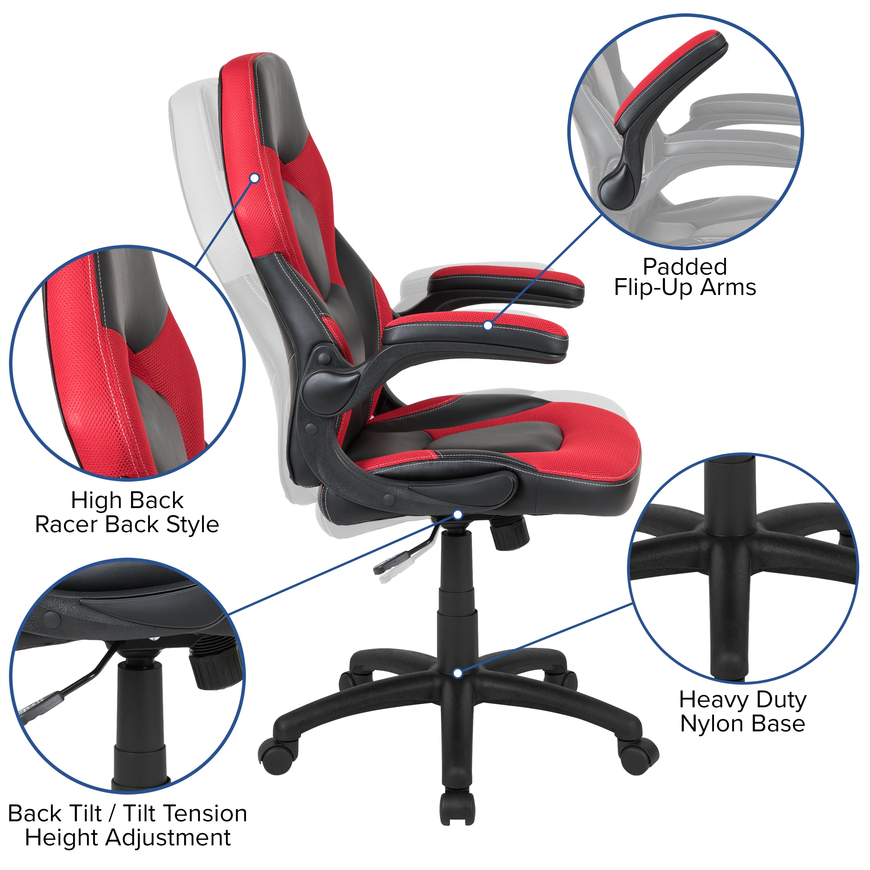 Gaming Desk and Racing Chair Set with Cup Holder, Headphone Hook, and Monitor/Smartphone Stand