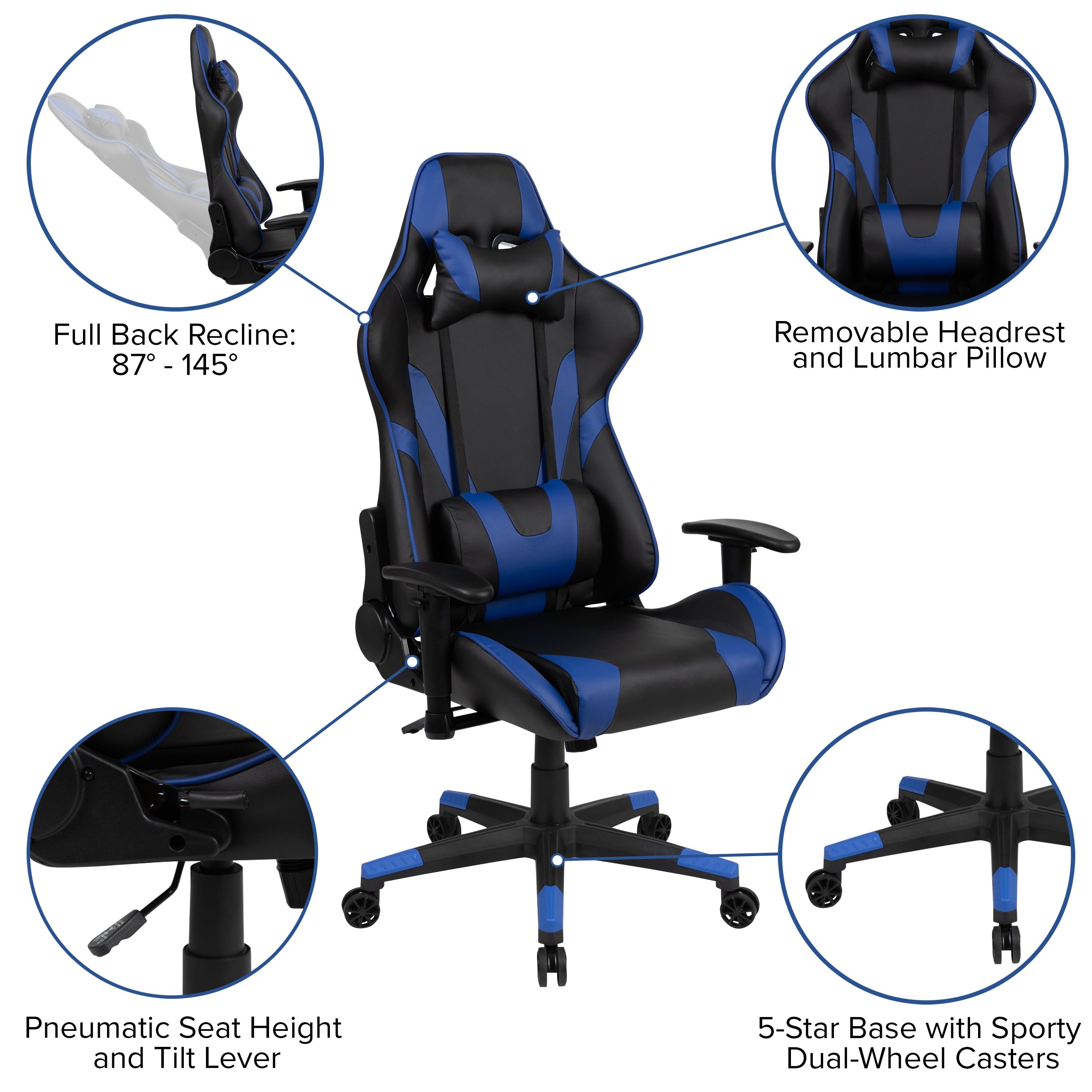 Gaming Desk and Reclining Gaming Chair Set with Cup Holder, Headphone Hook & 2 Wire Management Holes