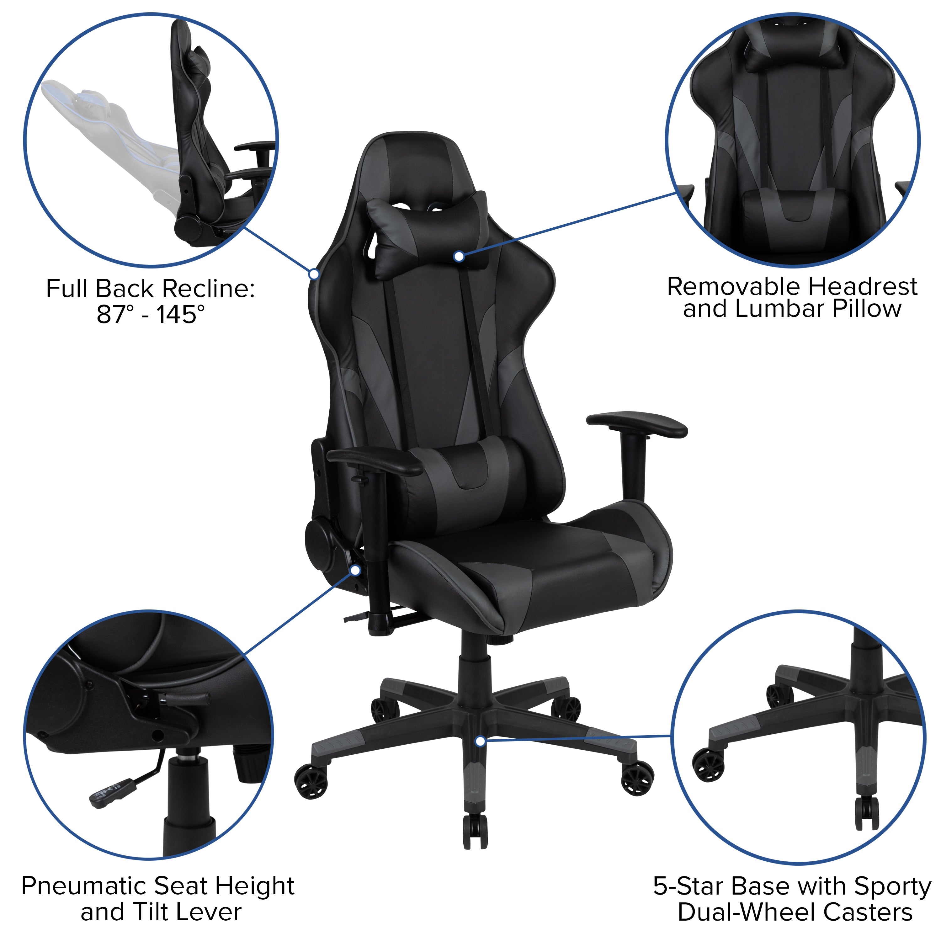 Gaming Desk and Reclining Gaming Chair Set with Cup Holder, Headphone Hook & 2 Wire Management Holes