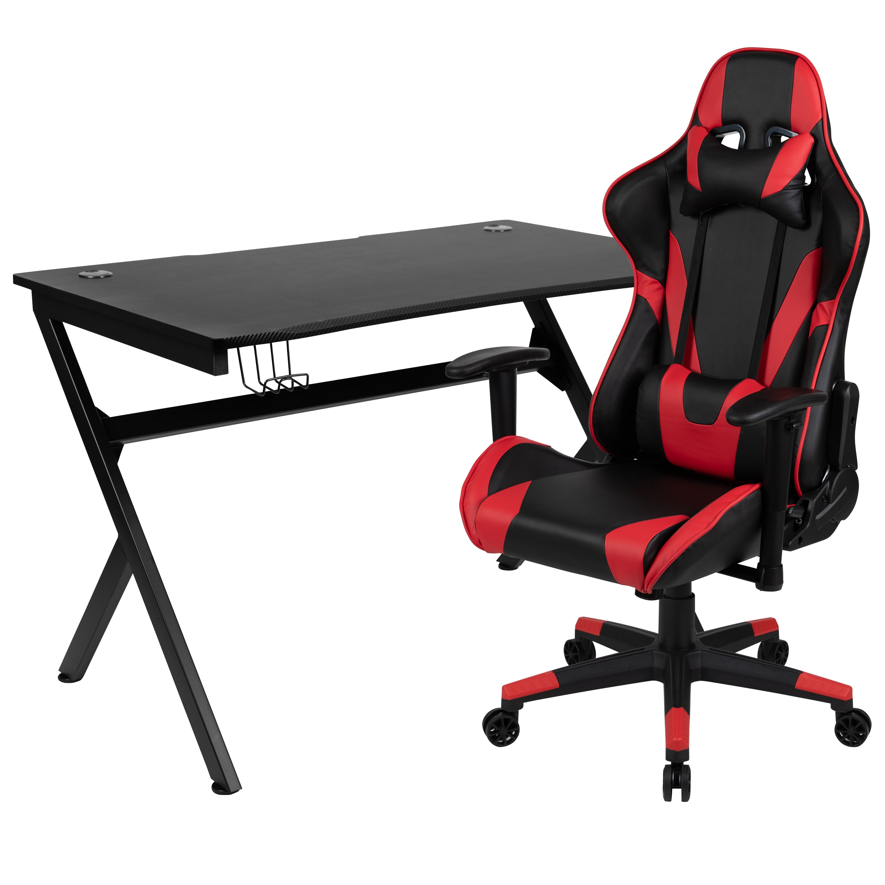 Gaming Desk and Reclining Gaming Chair Set with Cup Holder, Headphone Hook & 2 Wire Management Holes-Gaming Bundle - Desk, Chair-Flash Furniture-Wall2Wall Furnishings