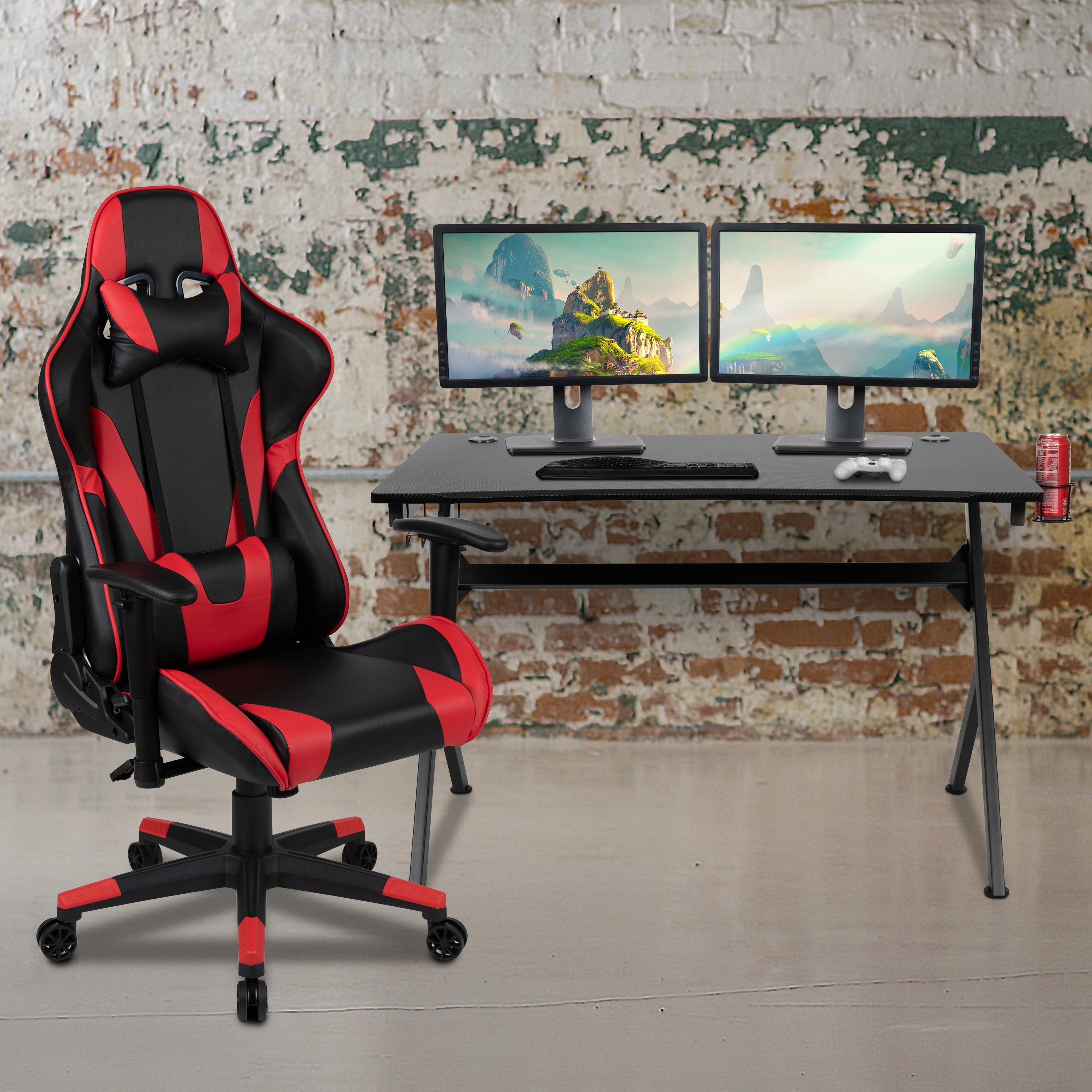 Gaming Desk and Reclining Gaming Chair Set with Cup Holder, Headphone Hook & 2 Wire Management Holes