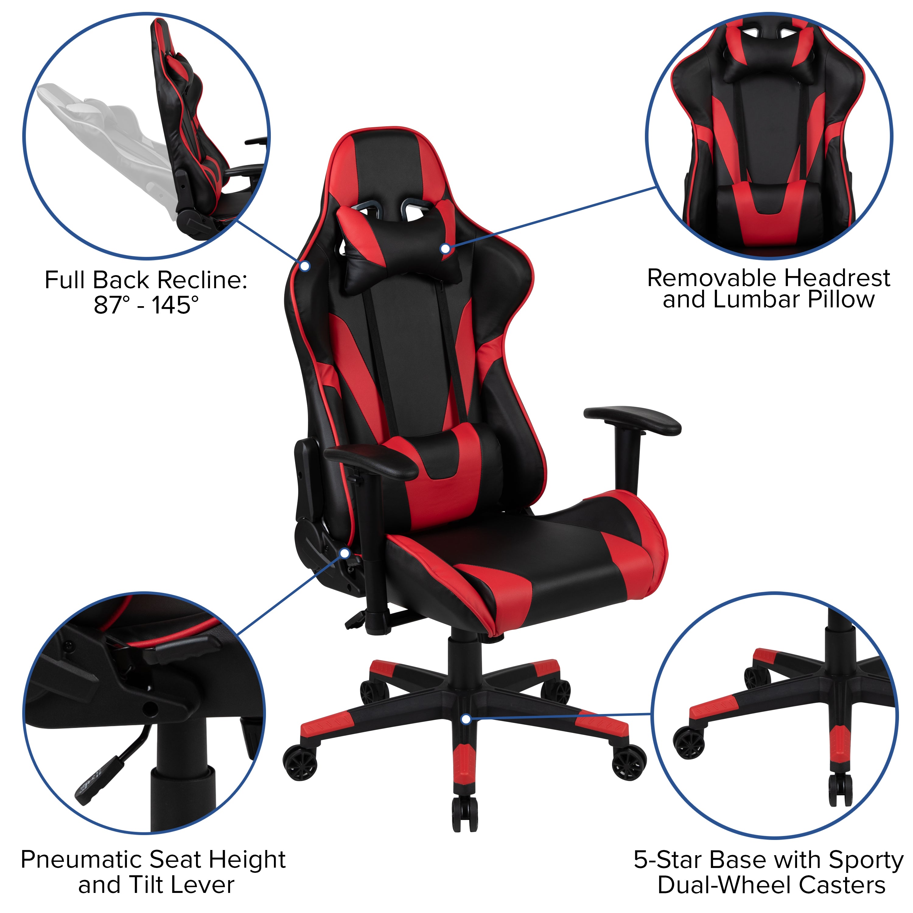 Gaming Desk and Reclining Gaming Chair Set with Cup Holder, Headphone Hook & 2 Wire Management Holes