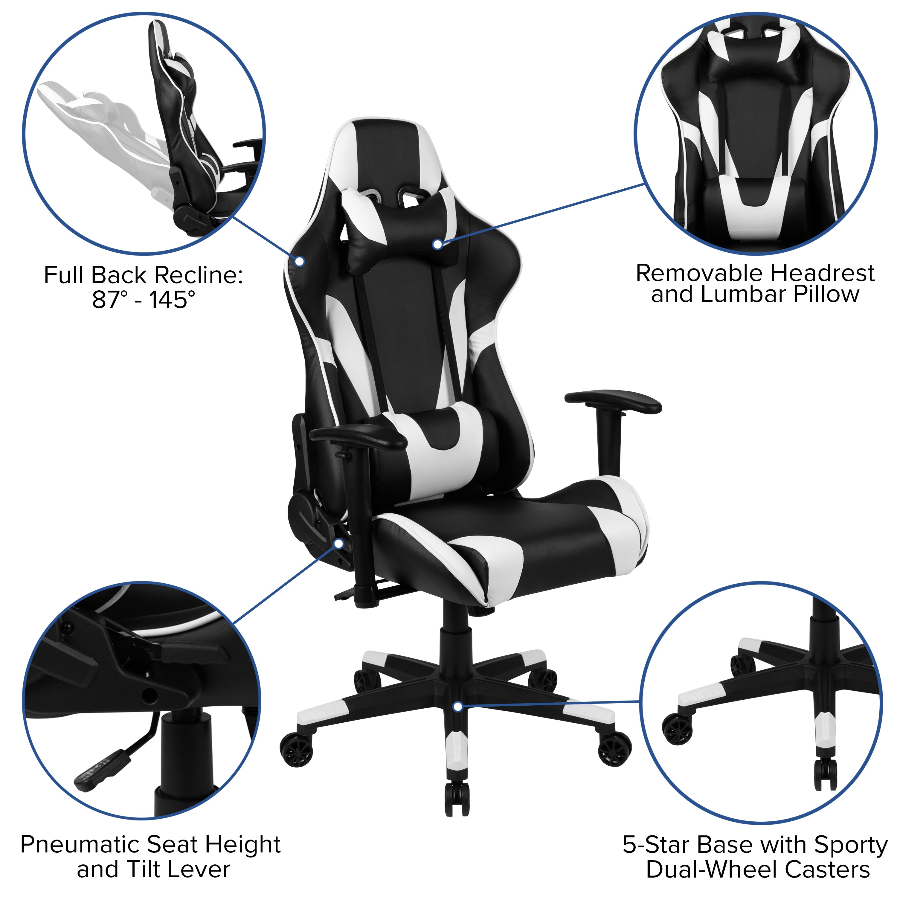 Gaming Desk and Reclining Gaming Chair Set with Cup Holder, Headphone Hook & Removable Mouse Pad Top - Wire Management