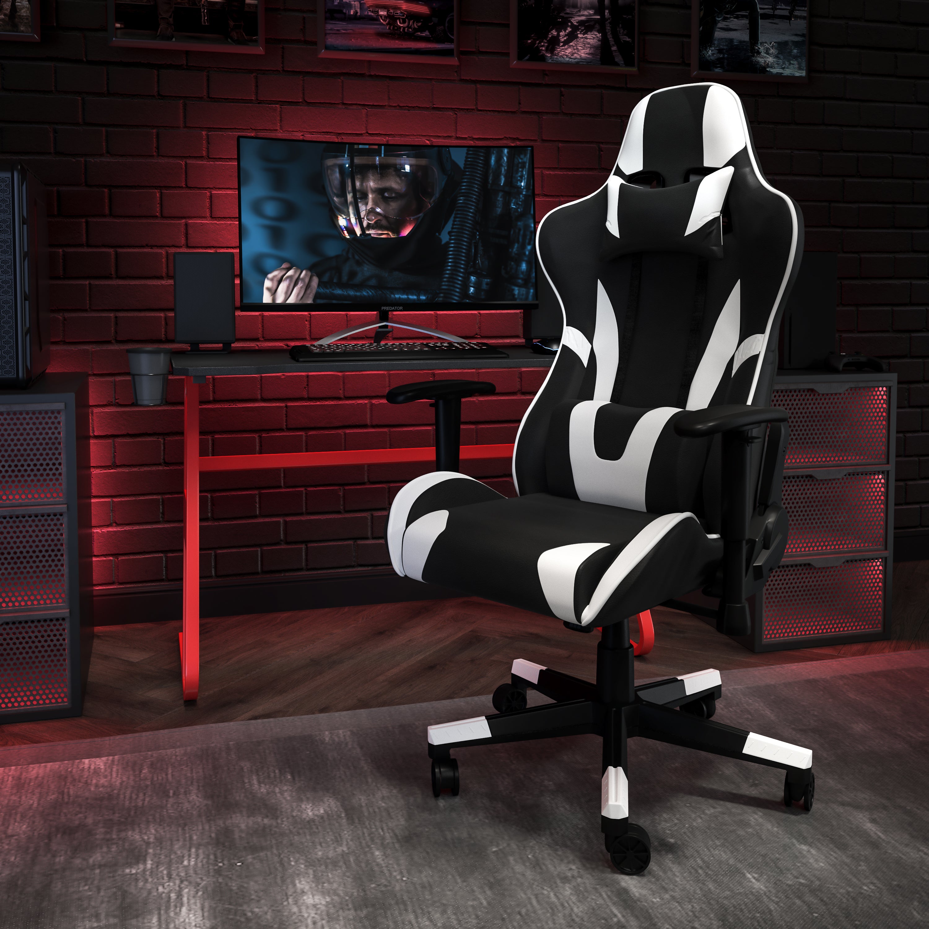 Gaming Desk and Reclining Gaming Chair Set with Cup Holder and Headphone Hook