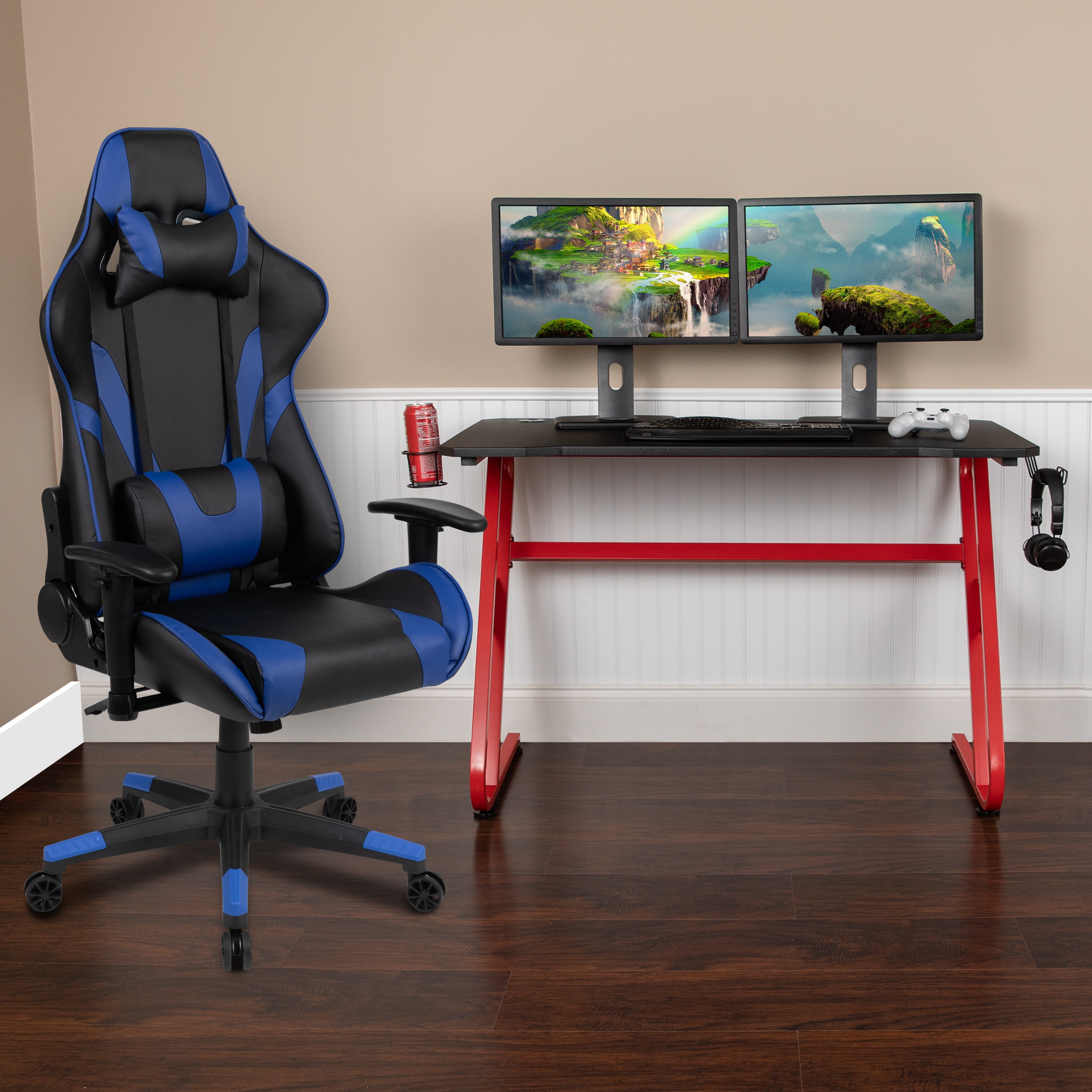 Gaming Desk and Reclining Gaming Chair Set with Cup Holder and Headphone Hook