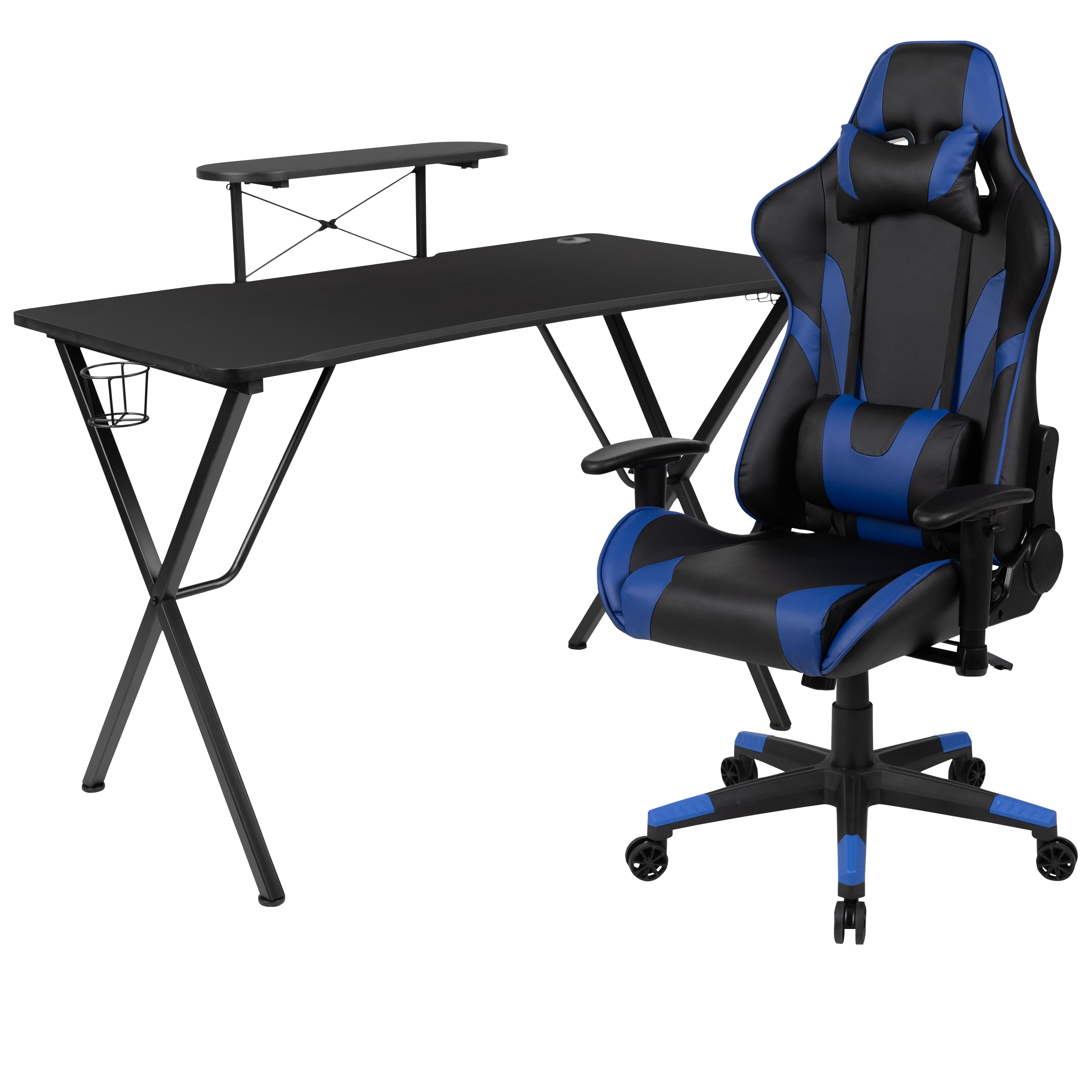Gaming Desk and Reclining Gaming Chair Set with Cup Holder, Headphone Hook, and Monitor/Smartphone Stand