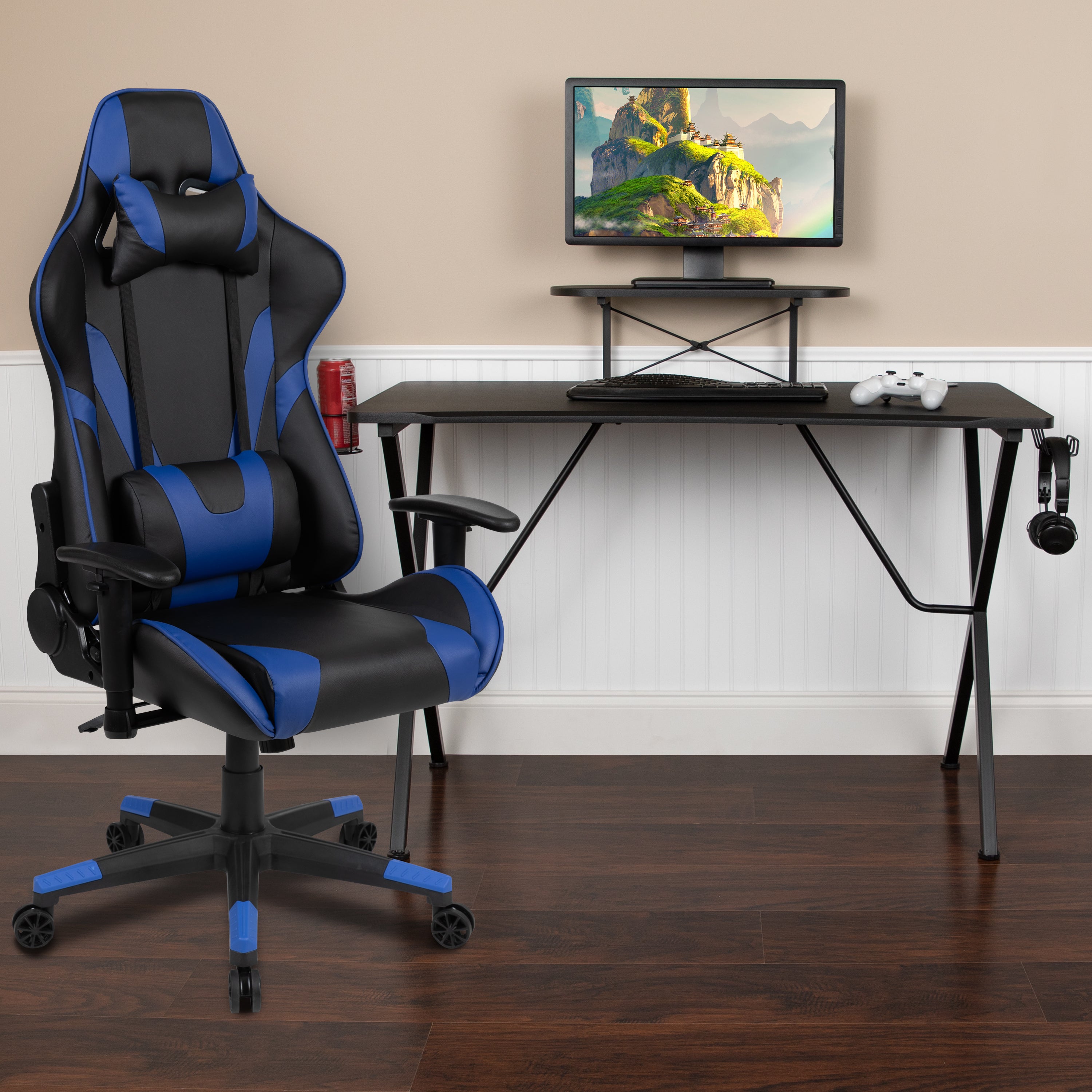 Gaming Desk and Reclining Gaming Chair Set with Cup Holder, Headphone Hook, and Monitor/Smartphone Stand