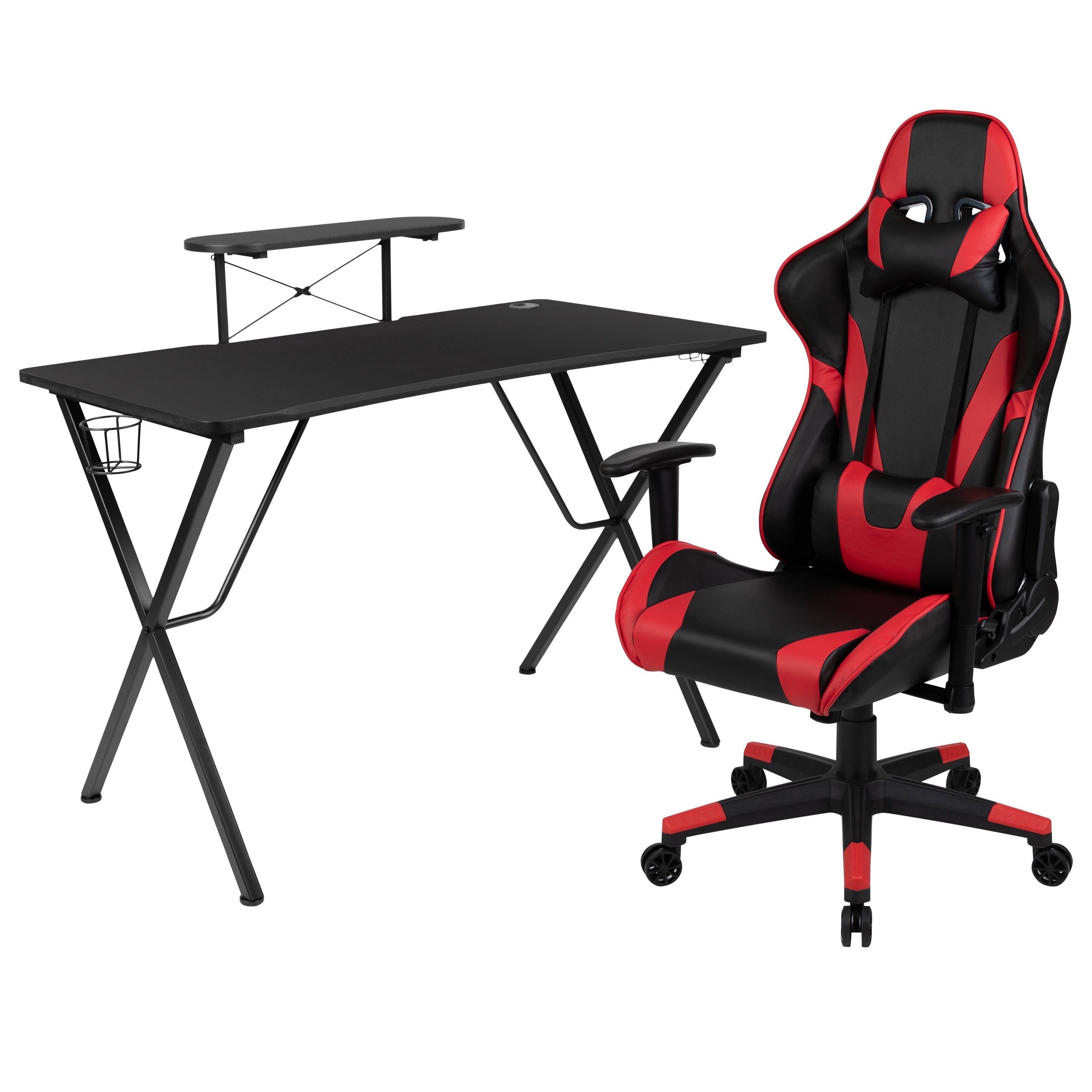 Gaming Desk and Reclining Gaming Chair Set with Cup Holder, Headphone Hook, and Monitor/Smartphone Stand-Desk & Chair Set-Flash Furniture-Wall2Wall Furnishings