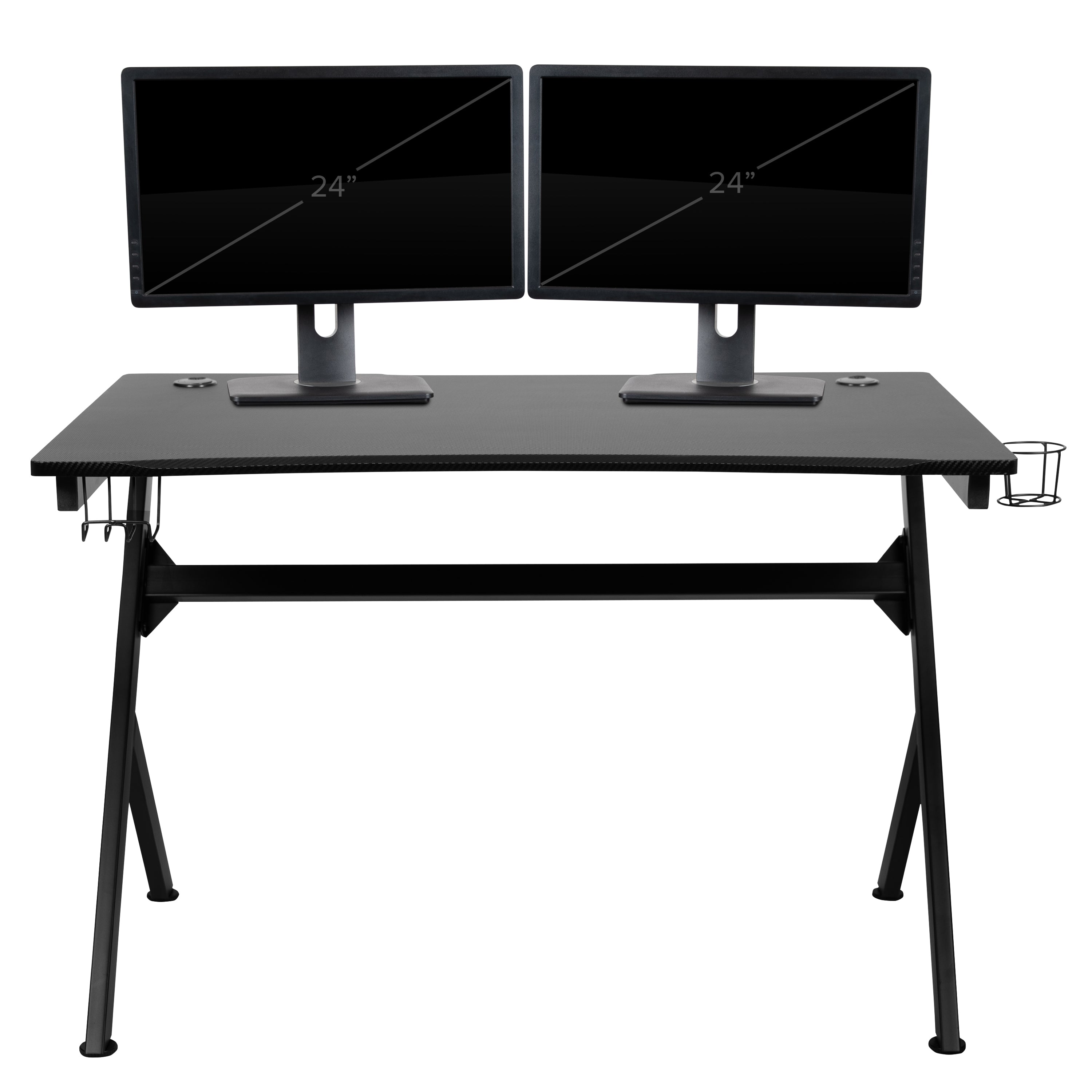 Gaming Desk with Cup Holder/Headphone Hook/2 Wire Management Holes & Reclining Back/Arms Gaming Chair with Footrest