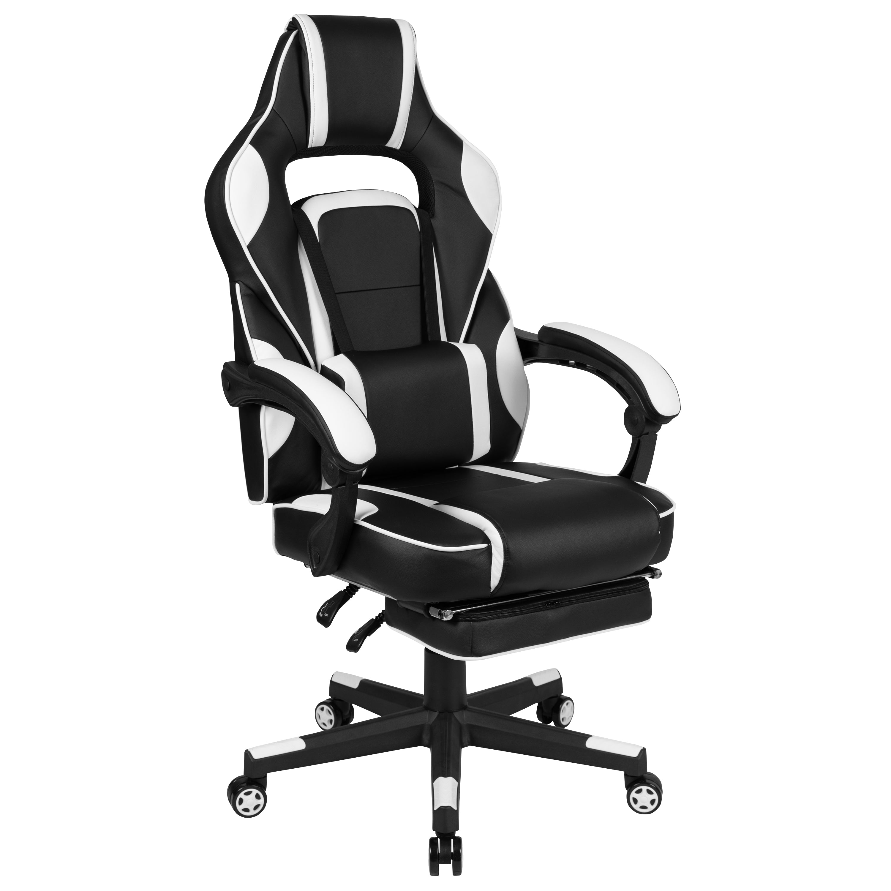 Gaming Desk with Cup Holder/Headphone Hook/2 Wire Management Holes & Reclining Back/Arms Gaming Chair with Footrest