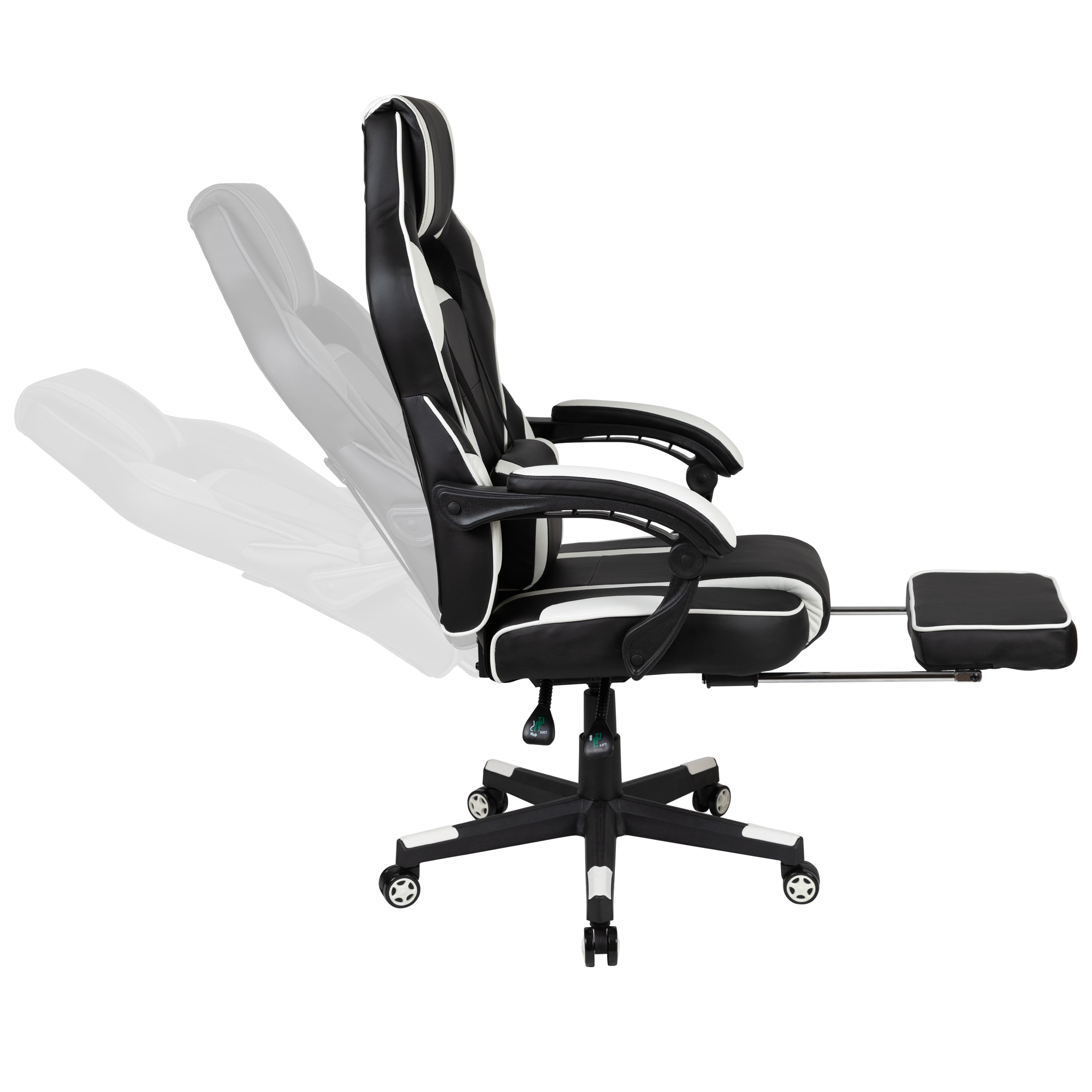 Gaming Desk with Cup Holder/Headphone Hook/2 Wire Management Holes & Reclining Back/Arms Gaming Chair with Footrest