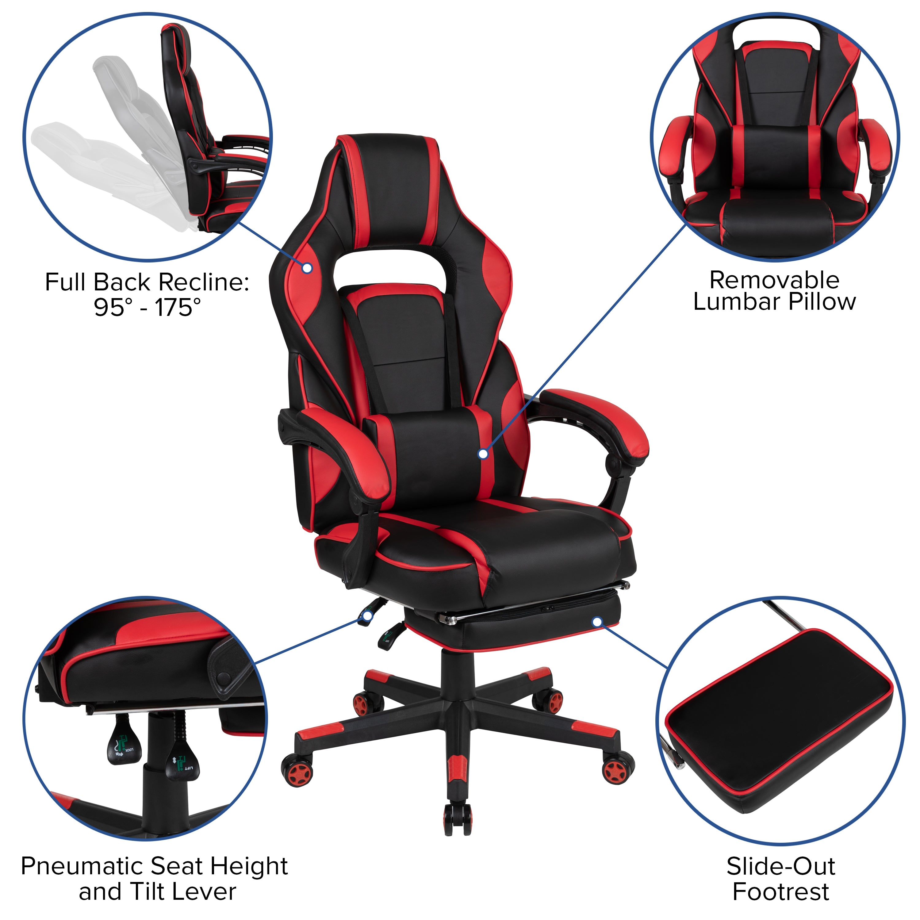 Gaming Desk with Cup Holder/Headphone Hook & Reclining Back/Arms Gaming Chair with Footrest