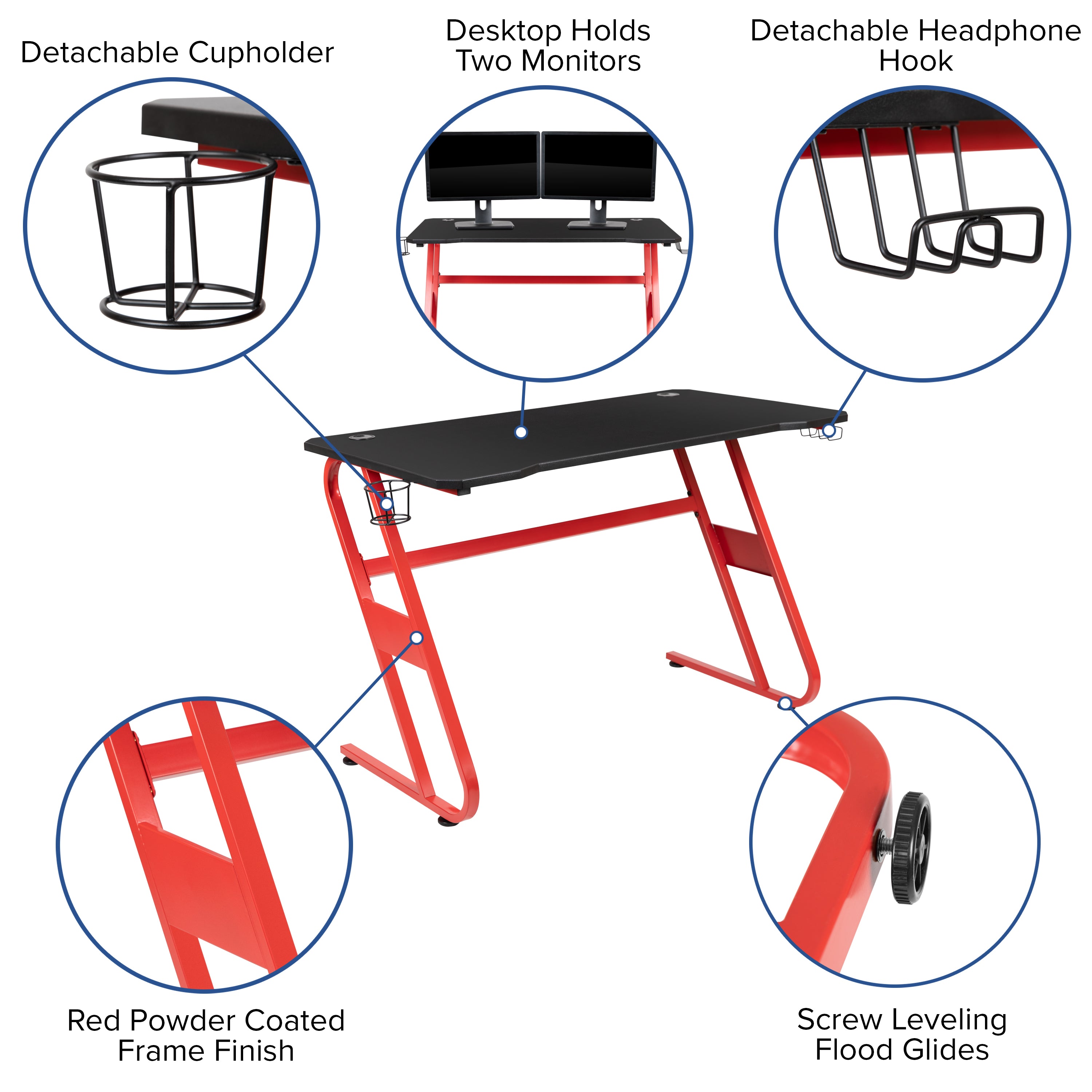 Gaming Desk with Cup Holder/Headphone Hook & Reclining Back/Arms Gaming Chair with Footrest
