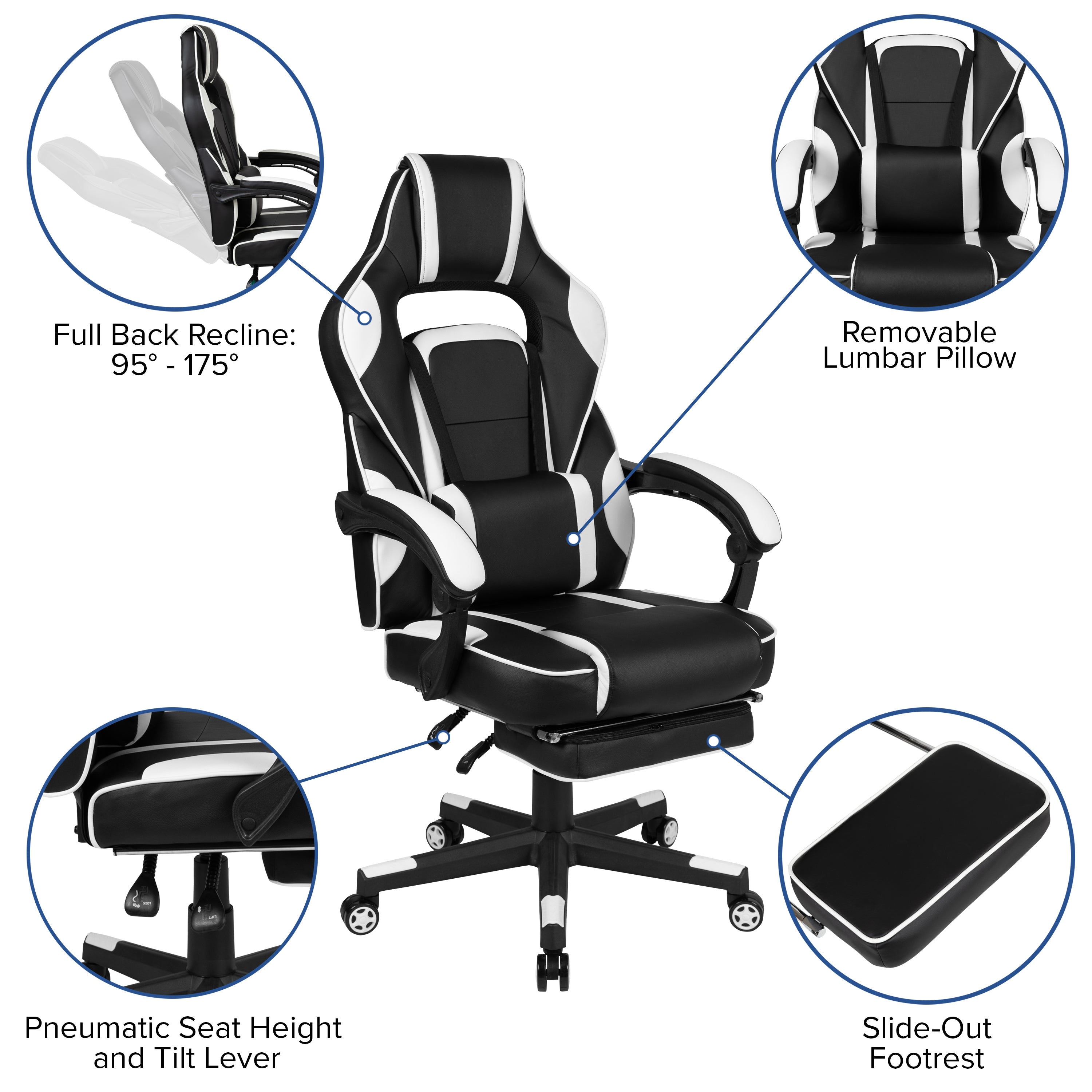 Gaming Desk with Cup Holder/Headphone Hook & Reclining Back/Arms Gaming Chair with Footrest