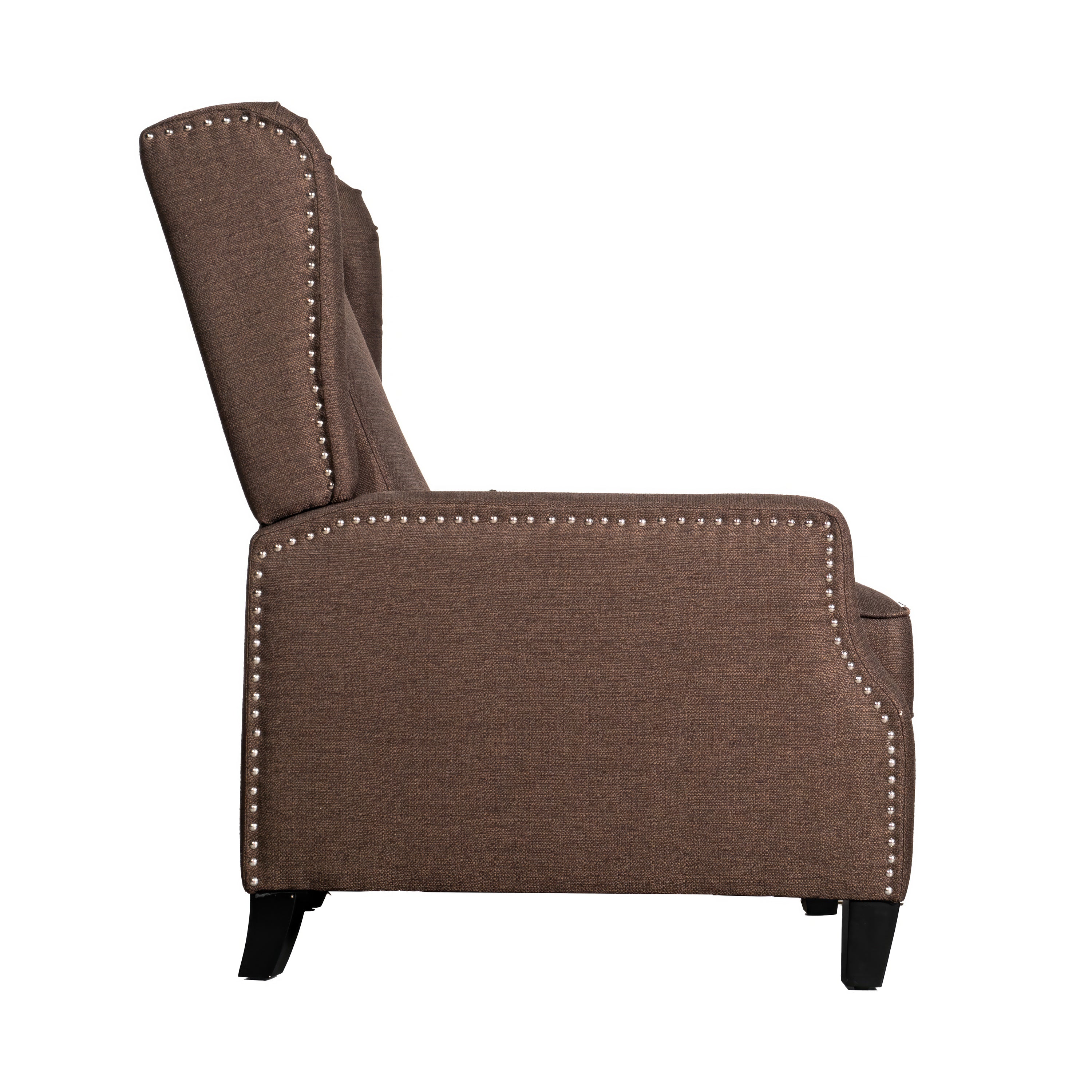 Prescott Traditional Style Slim Push Back Recliner Chair-Wingback Recliner with Polyester Fabric Upholstery-Accent Nail Trim