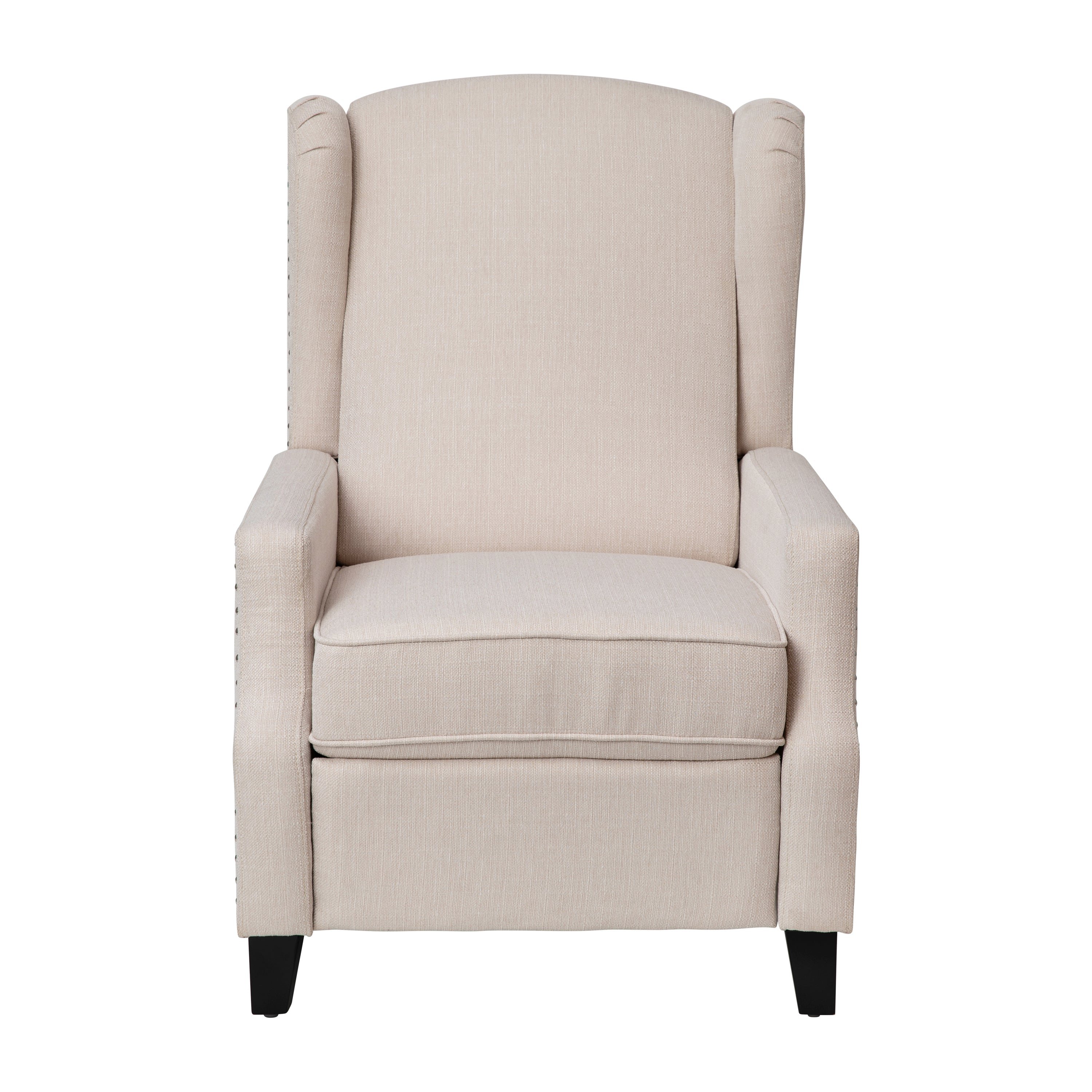 Prescott Traditional Style Slim Push Back Recliner Chair-Wingback Recliner with Polyester Fabric Upholstery-Accent Nail Trim