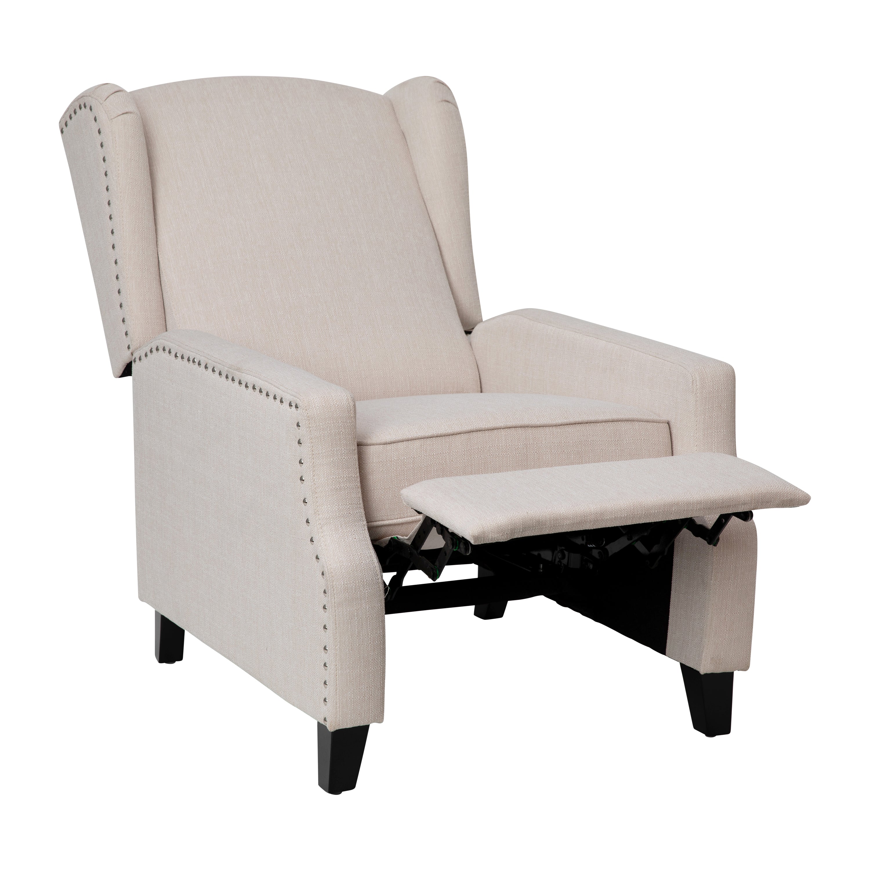 Prescott Traditional Style Slim Push Back Recliner Chair-Wingback Recliner with Polyester Fabric Upholstery-Accent Nail Trim