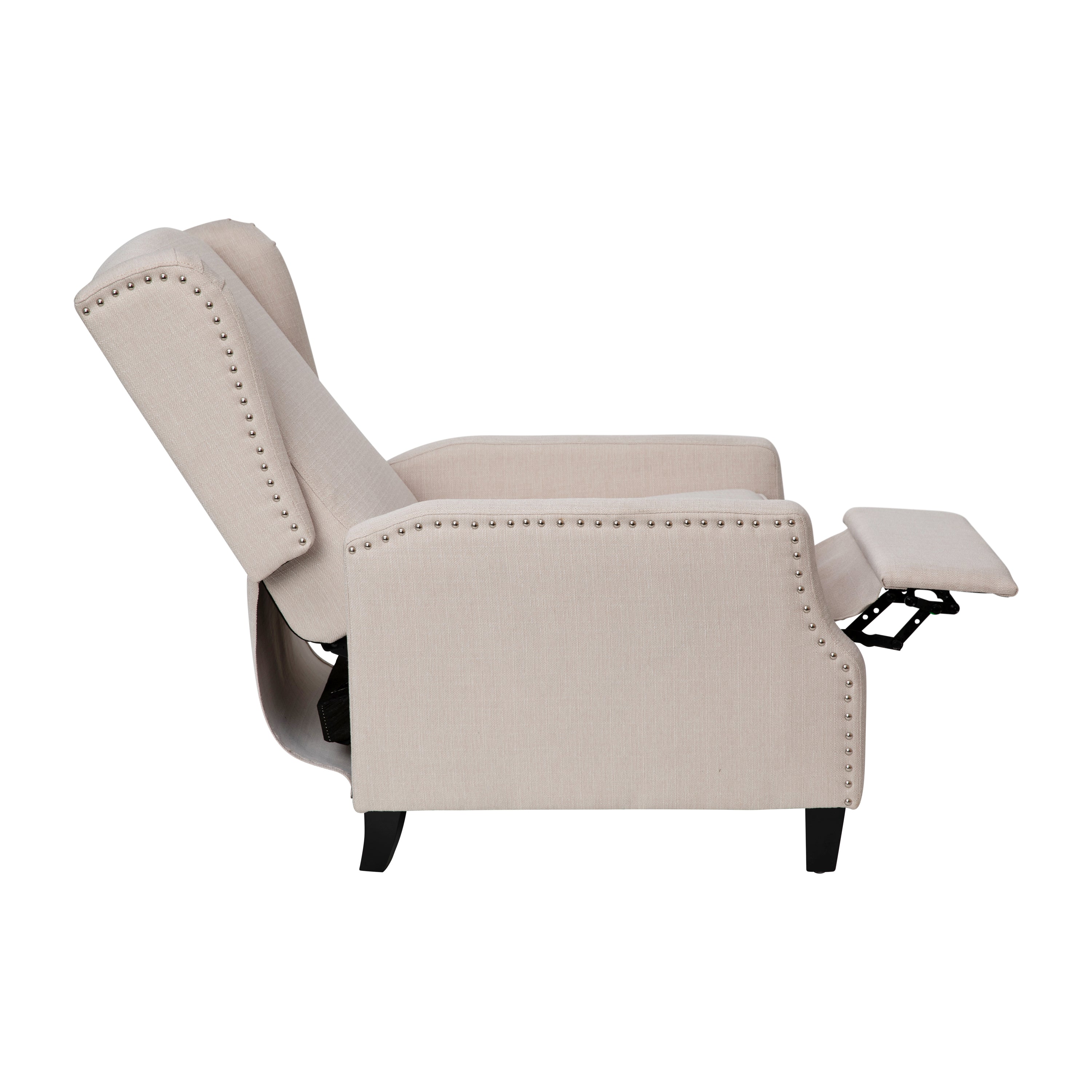 Prescott Traditional Style Slim Push Back Recliner Chair-Wingback Recliner with Polyester Fabric Upholstery-Accent Nail Trim