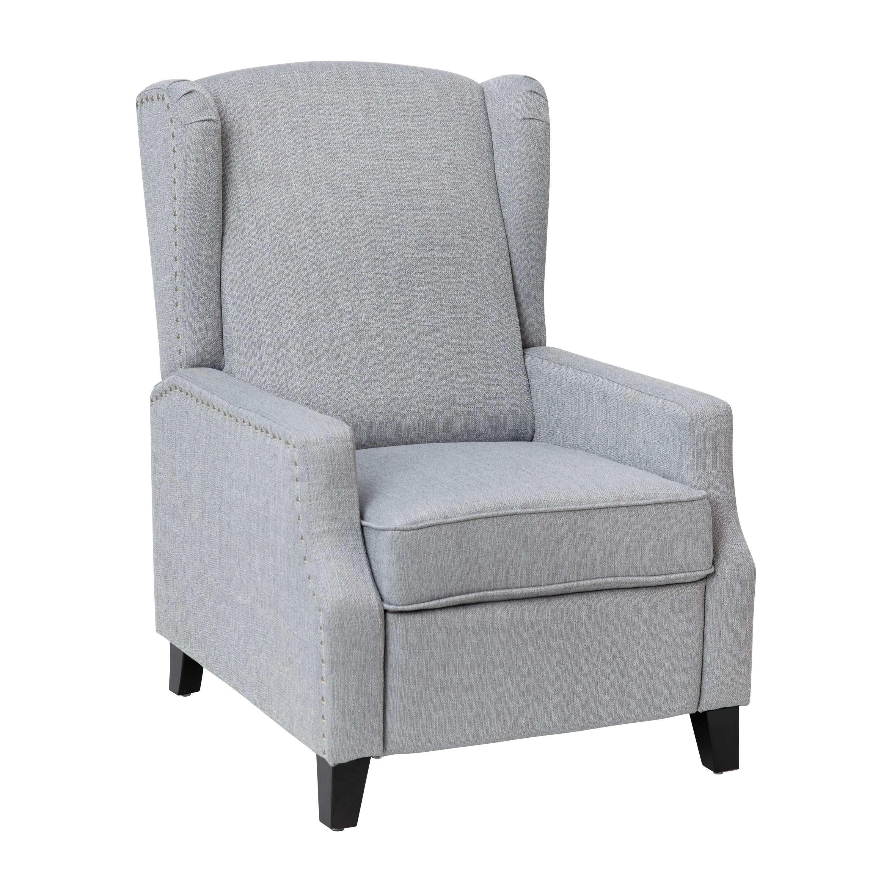 Prescott Traditional Style Slim Push Back Recliner Chair-Wingback Recliner with Polyester Fabric Upholstery-Accent Nail Trim
