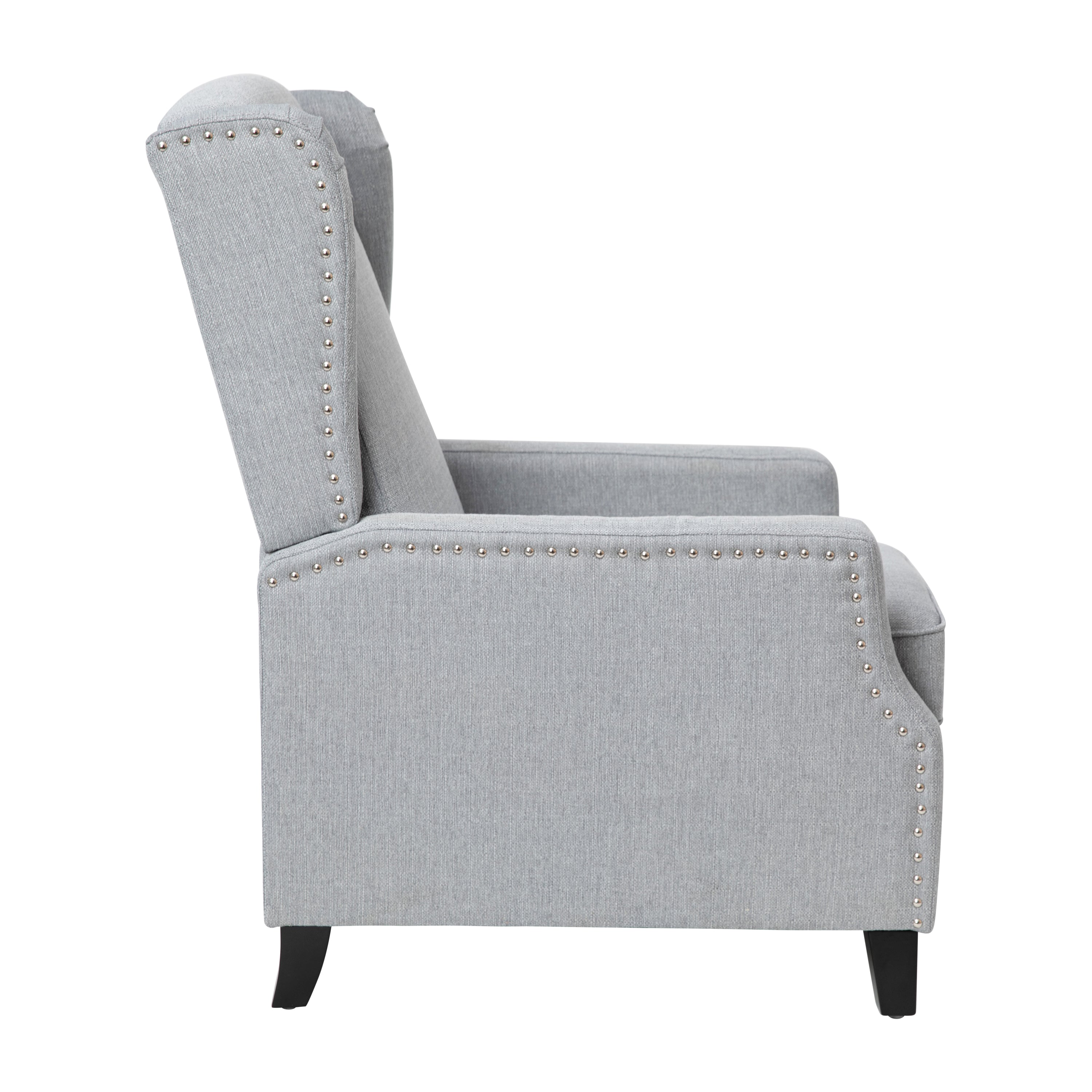 Prescott Traditional Style Slim Push Back Recliner Chair-Wingback Recliner with Polyester Fabric Upholstery-Accent Nail Trim