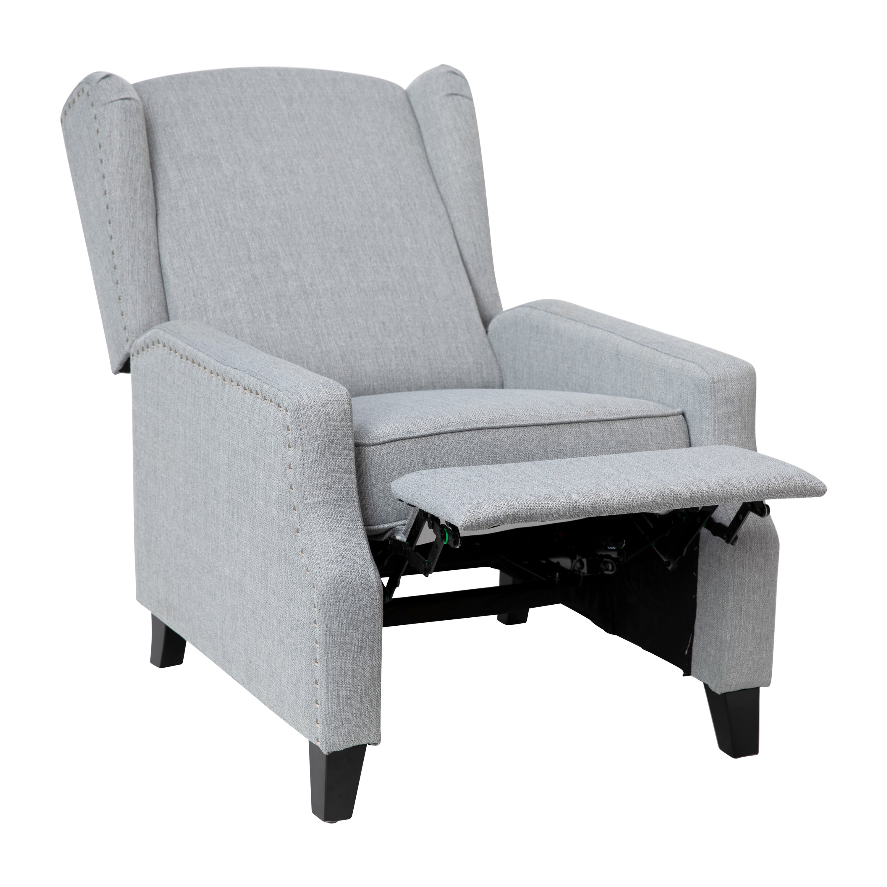 Prescott Traditional Style Slim Push Back Recliner Chair-Wingback Recliner with Polyester Fabric Upholstery-Accent Nail Trim