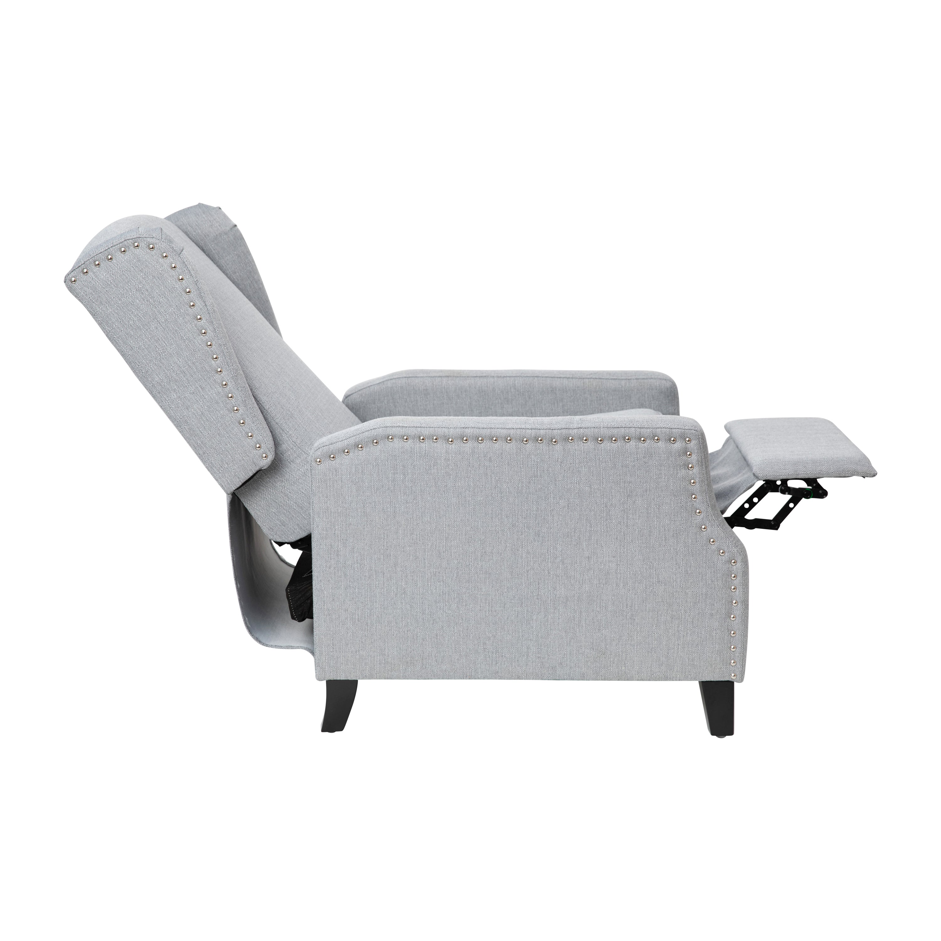 Prescott Traditional Style Slim Push Back Recliner Chair-Wingback Recliner with Polyester Fabric Upholstery-Accent Nail Trim
