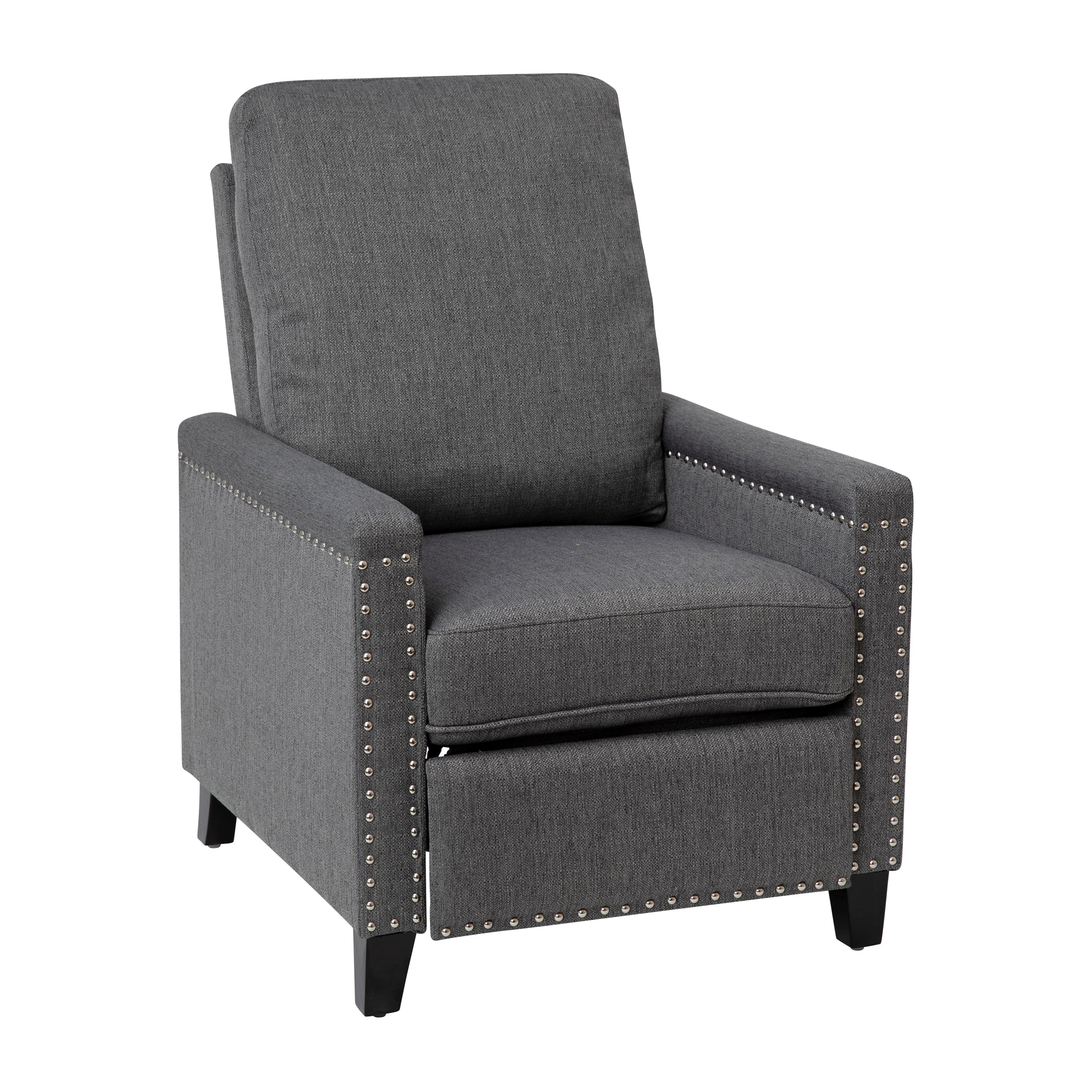 Carson Transitional Style Push Back Recliner Chair - Pillow Back Recliner - Polyester Fabric Upholstery - Accent Nail Trim